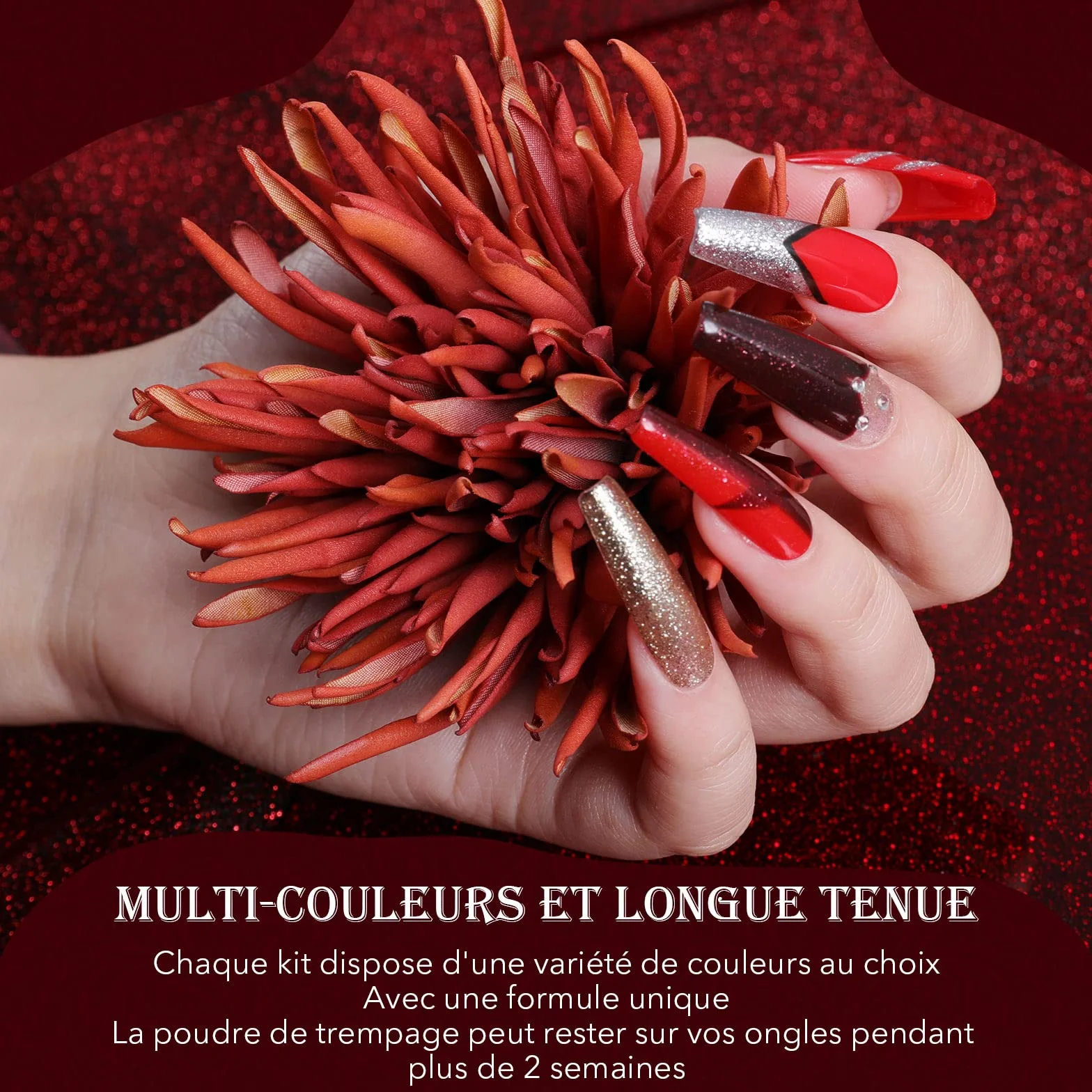 Aokitec 14Pcs Dipping Powder Kit 8 Couleurs Baiser Passionné, Poudre Acrylique avec Base Finition Activateur Pinceau, Nail Art Manucure