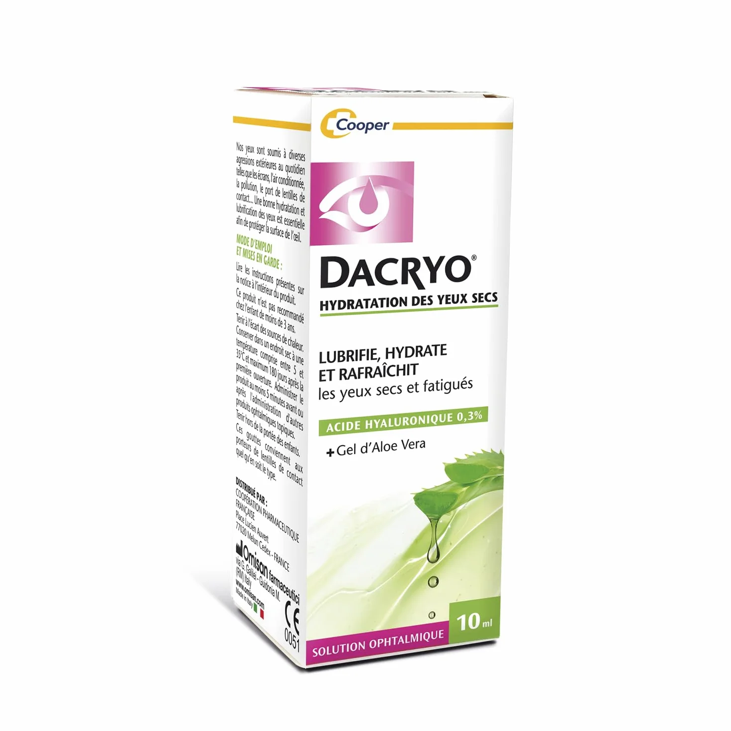 DACRYO® Hydratation des yeux secs Solution ophtalmique Acide Hyaluronique gel d'aloe vera 10ml