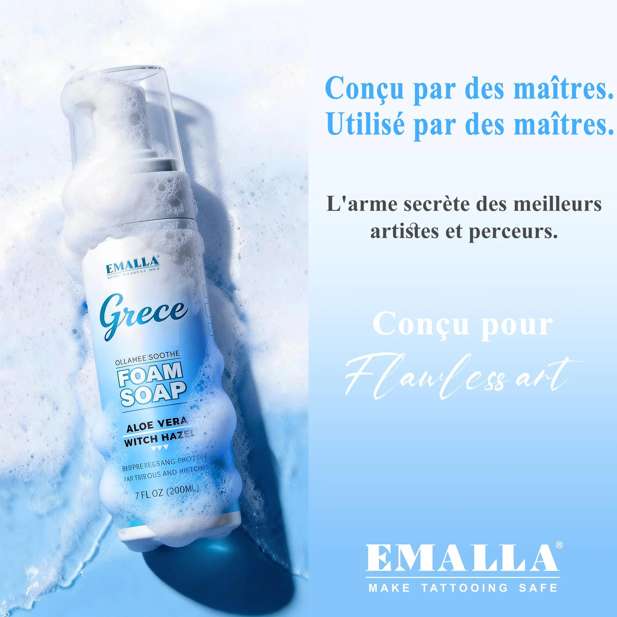 EMALLA GRECE Mousse de soin douce pour tatouage 150 ml sans savon aux extraits de plantes