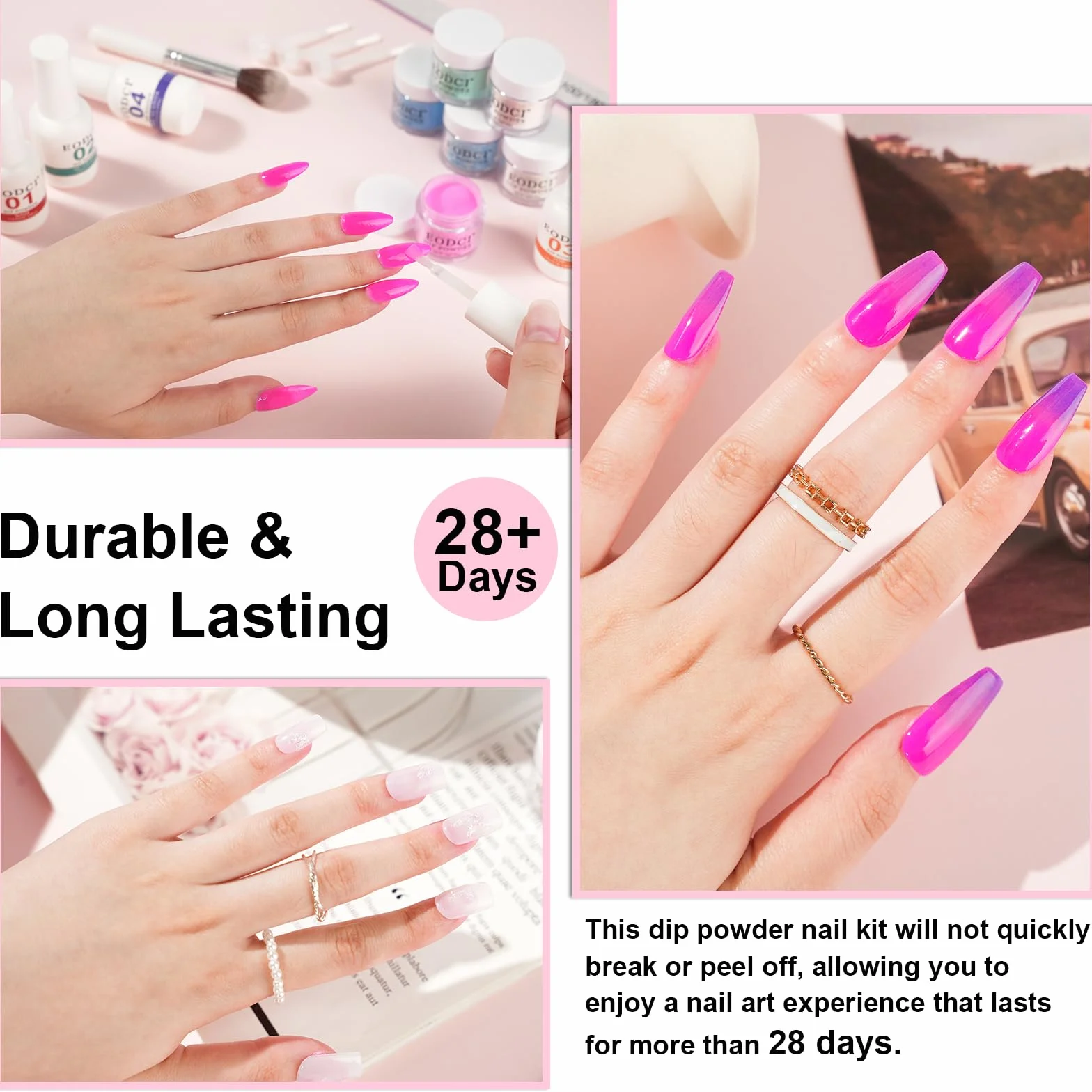 Kit de Poudre à Ongles 15Pcs, 6 Couleurs Lumineuses Bleu Rose Paillette, Poudre Acrylique avec Base Finition Activateur Pinceau, Nail Art Manucure DIY