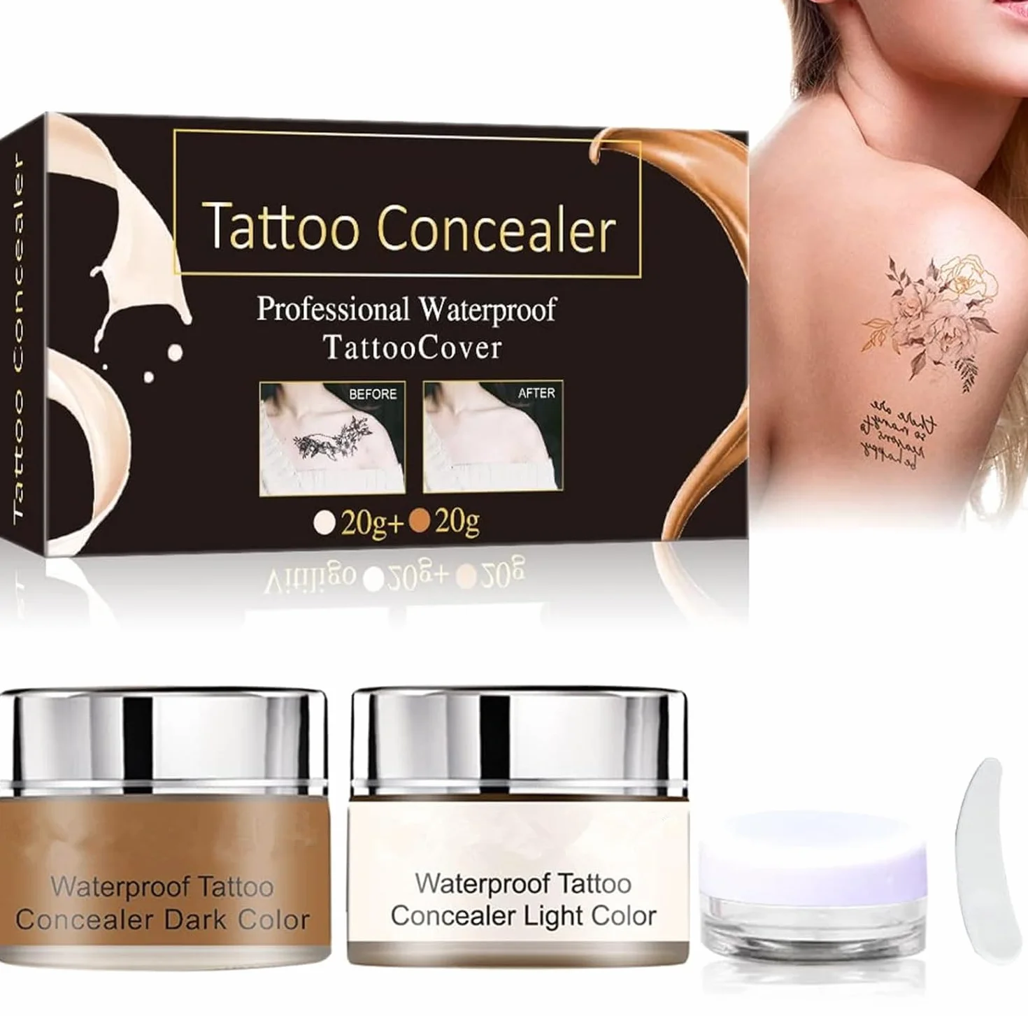Contouring Maquillage,Anti-cernes Correcteur,Correcteur de Tatouage,Concealer,Maquillage Couvrent Peau Camouflage Crème Ensemble,20g+20g (Sombre+ Claire)