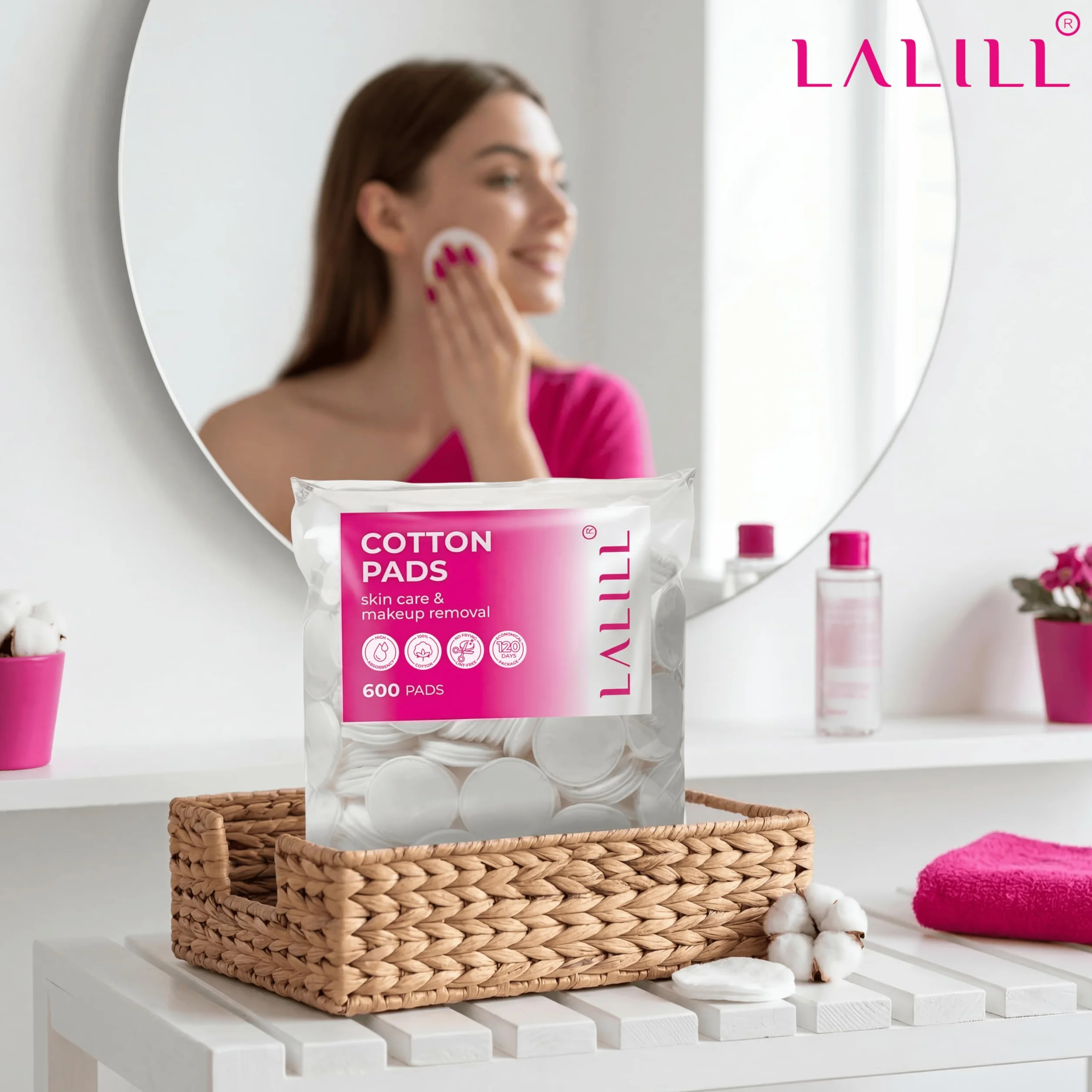 LALILL Tampons de Coton 600 Pièces – Cotons Démaquillants non Pelucheux – Nettoyage du Visage