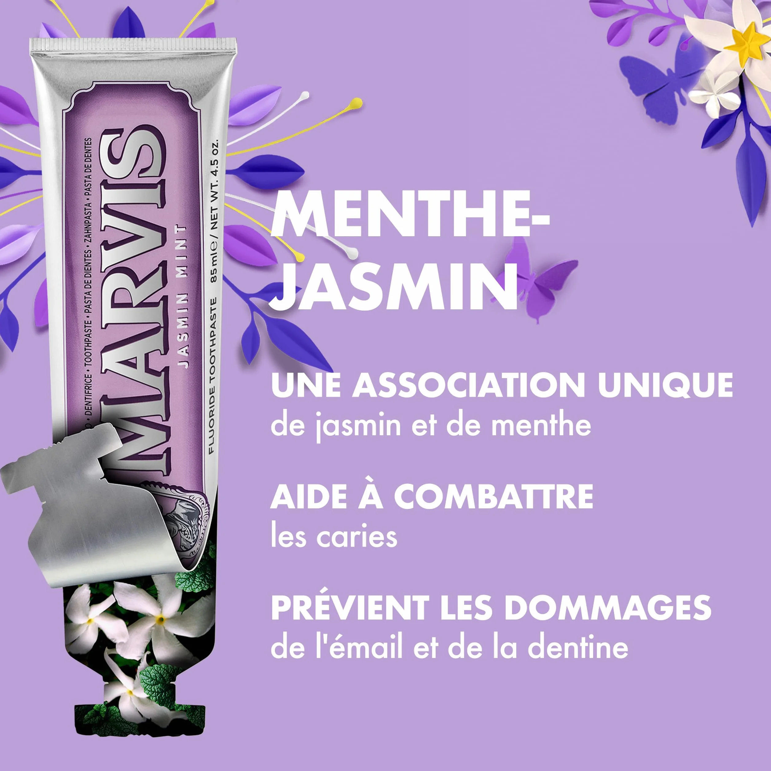 Marvis Dentifrice Menthe-Jasmin 85ml, Aide à éliminer la plaque dentaire et promouvoir des gencives saines