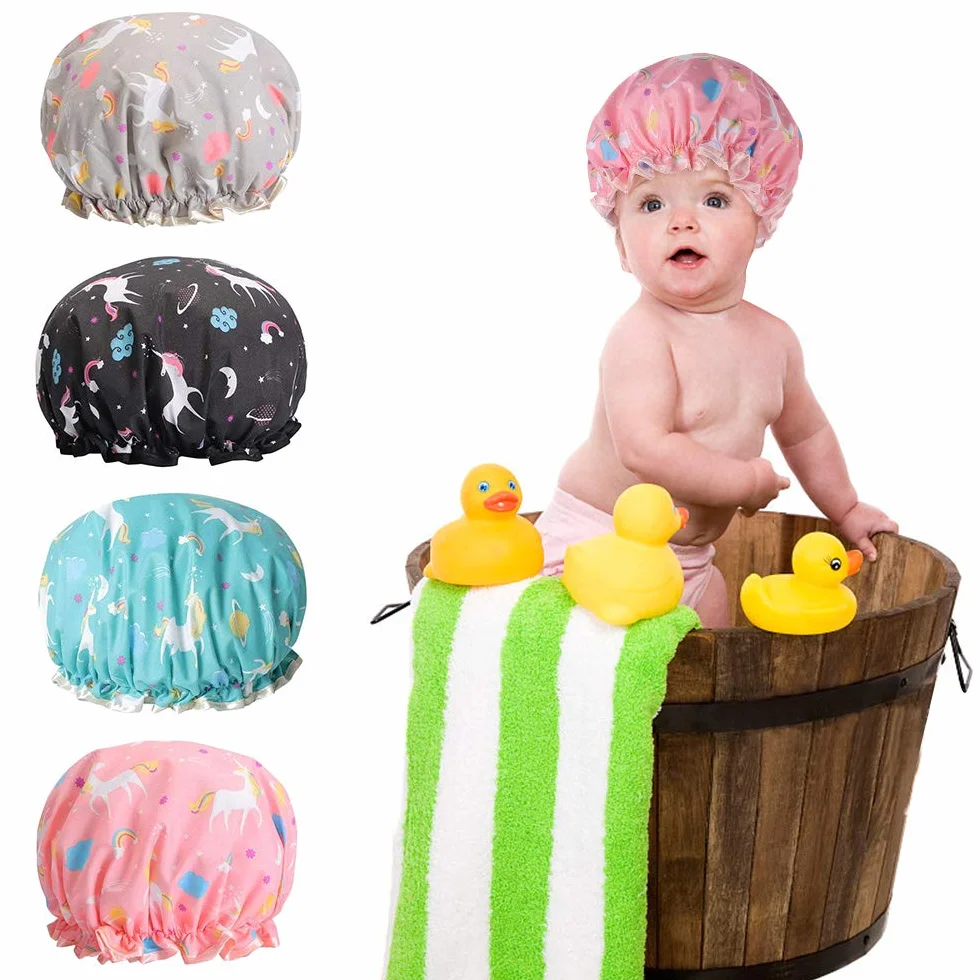 Bonnet de Douche Imperméable 4 Pièces Réutilisables Licorne, Accessoire Cheveux pour Femmes Filles Spa Salon