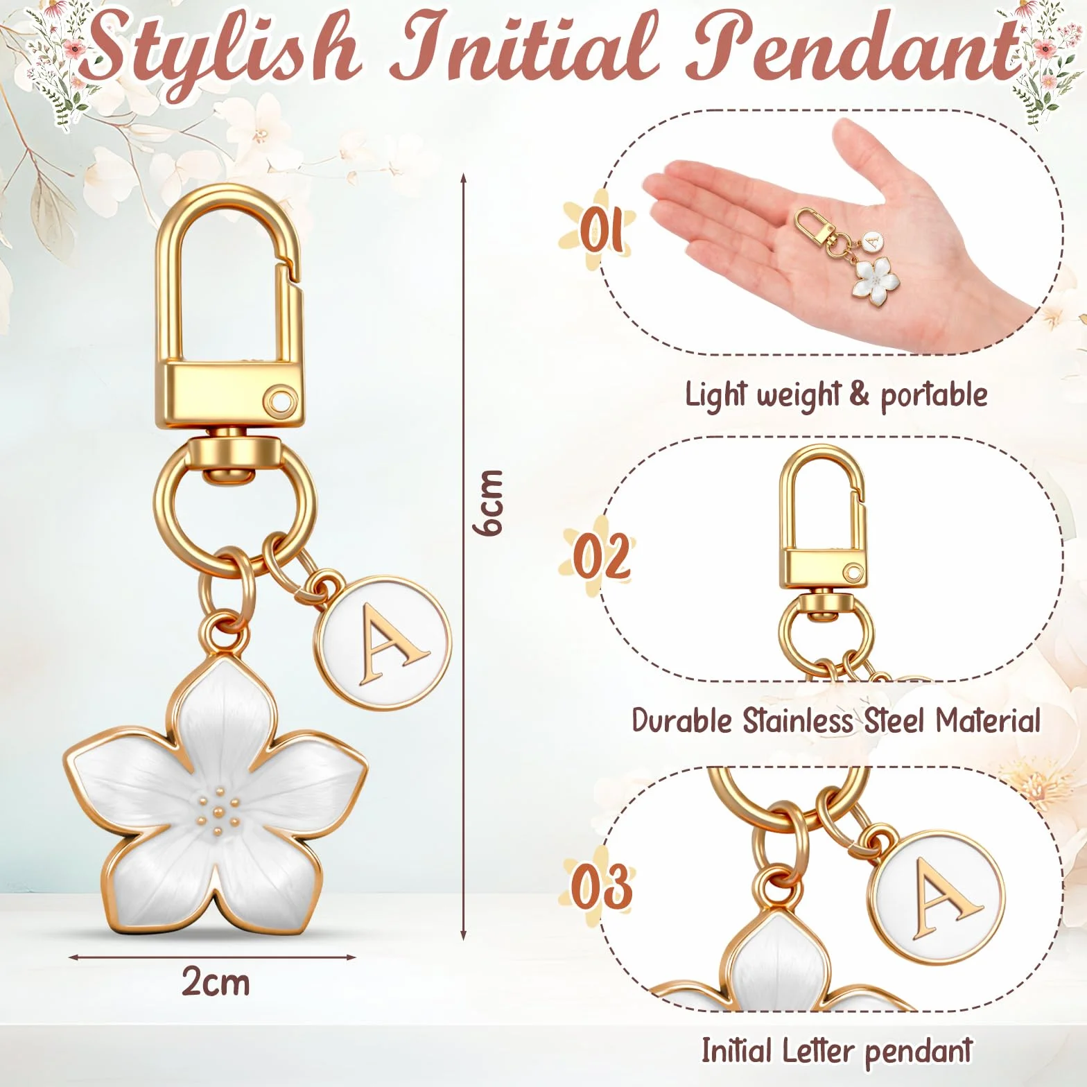Hestya Set de 3 Cadeaux pour Femme Sac Fourre-Tout Personnalisé Initiale Trousse Maquillage Porte-Clés Lettre (Beige)