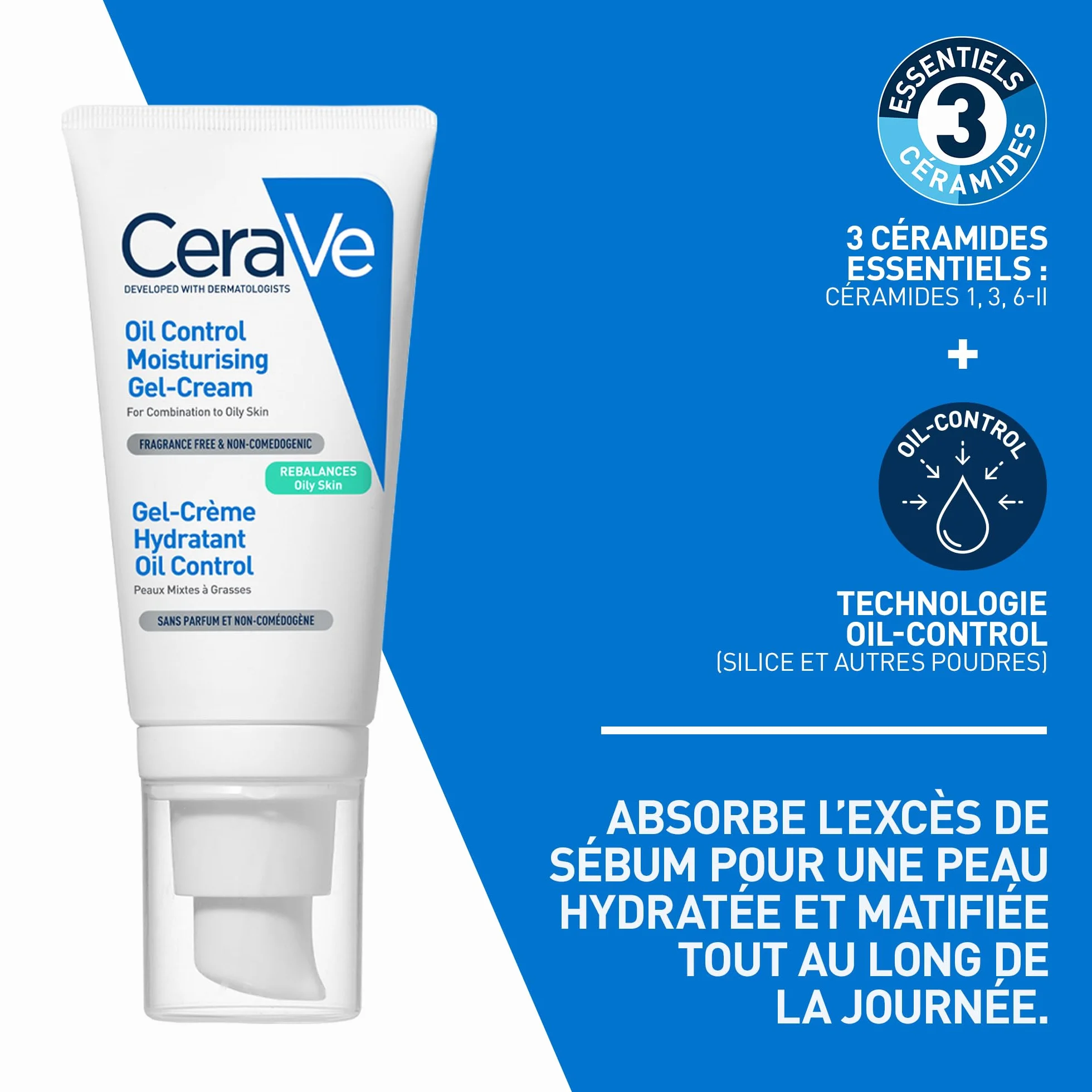 CeraVe Gel-Crème Hydratant Visage Oil Control 52 ml 3 Céramides Niacinamide Acide Hyaluronique