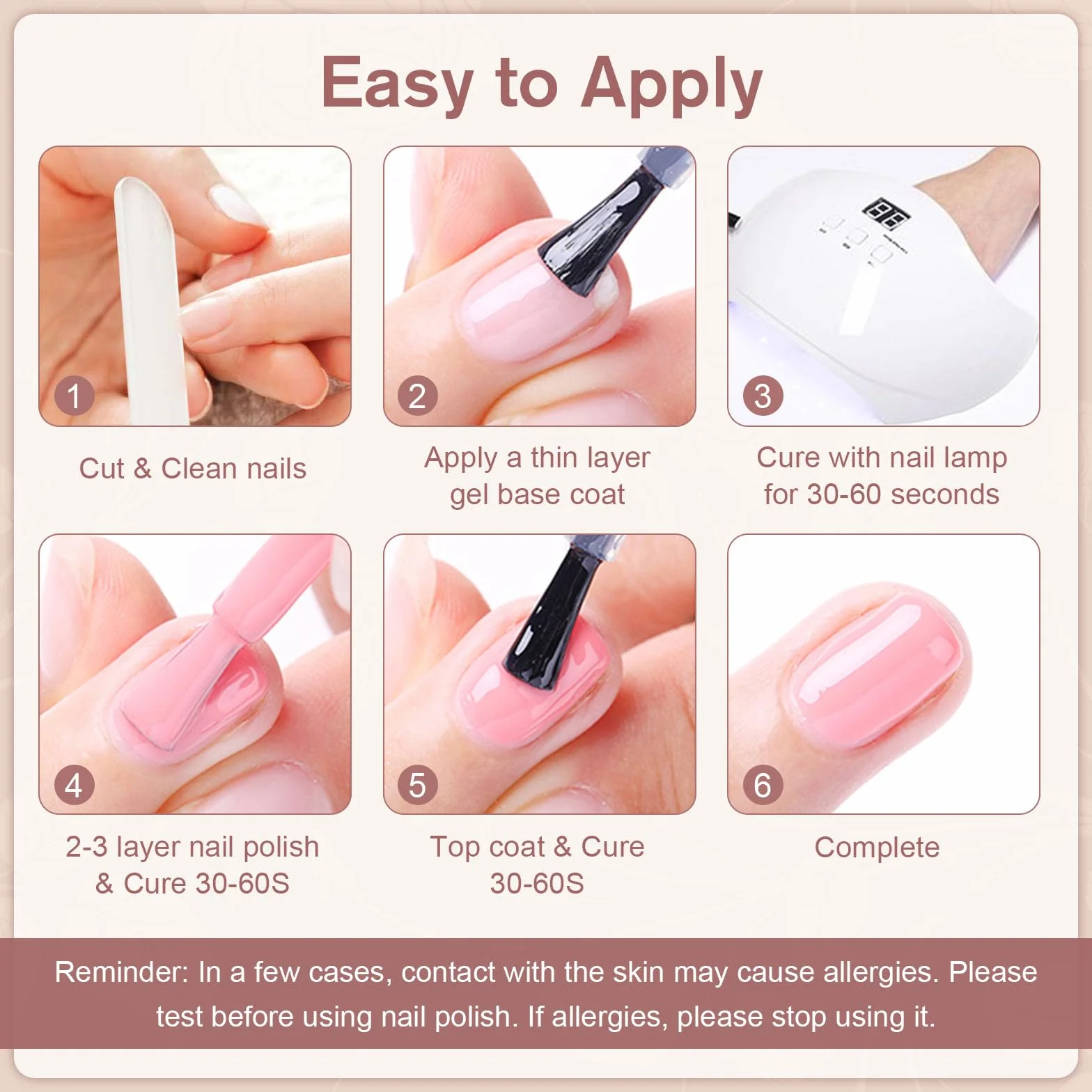 Shining She Vernis Semi Permanent Rose 6 Couleurs Beige Rose Nude Marron Gel UV Soak Off 8ml