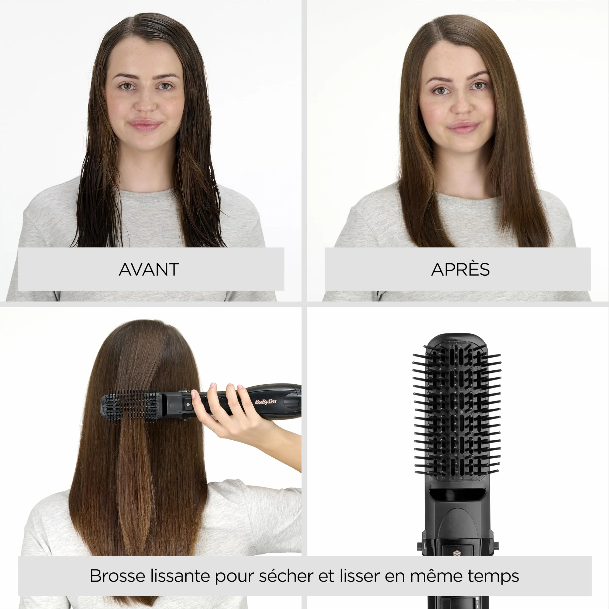 BaByliss Smooth Finish 1200 Brosse Soufflante 4-en-1 1200W Technologie Ionique & Céramique Noir/Rose AS122E