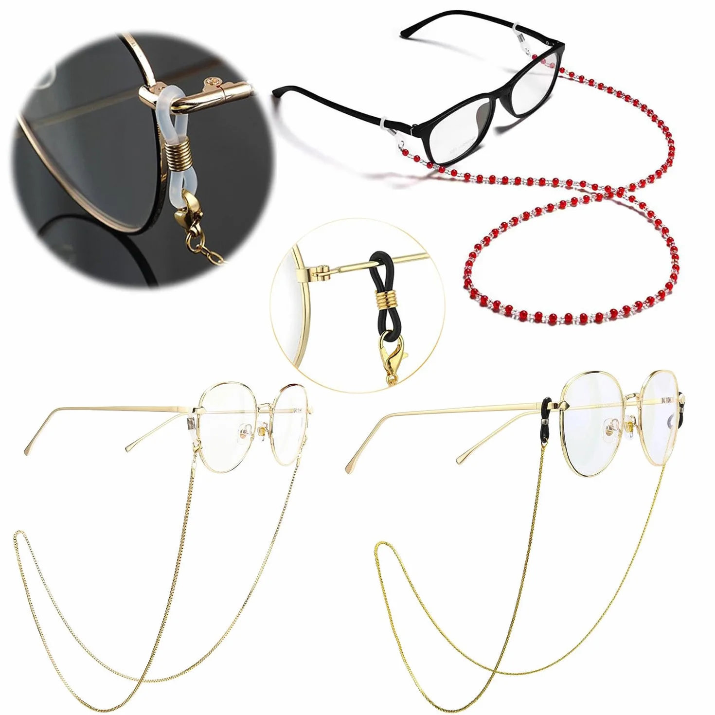 Boucle Attache en Caoutchouc Réglable Universel pour Lunettes, 40 Pièces
