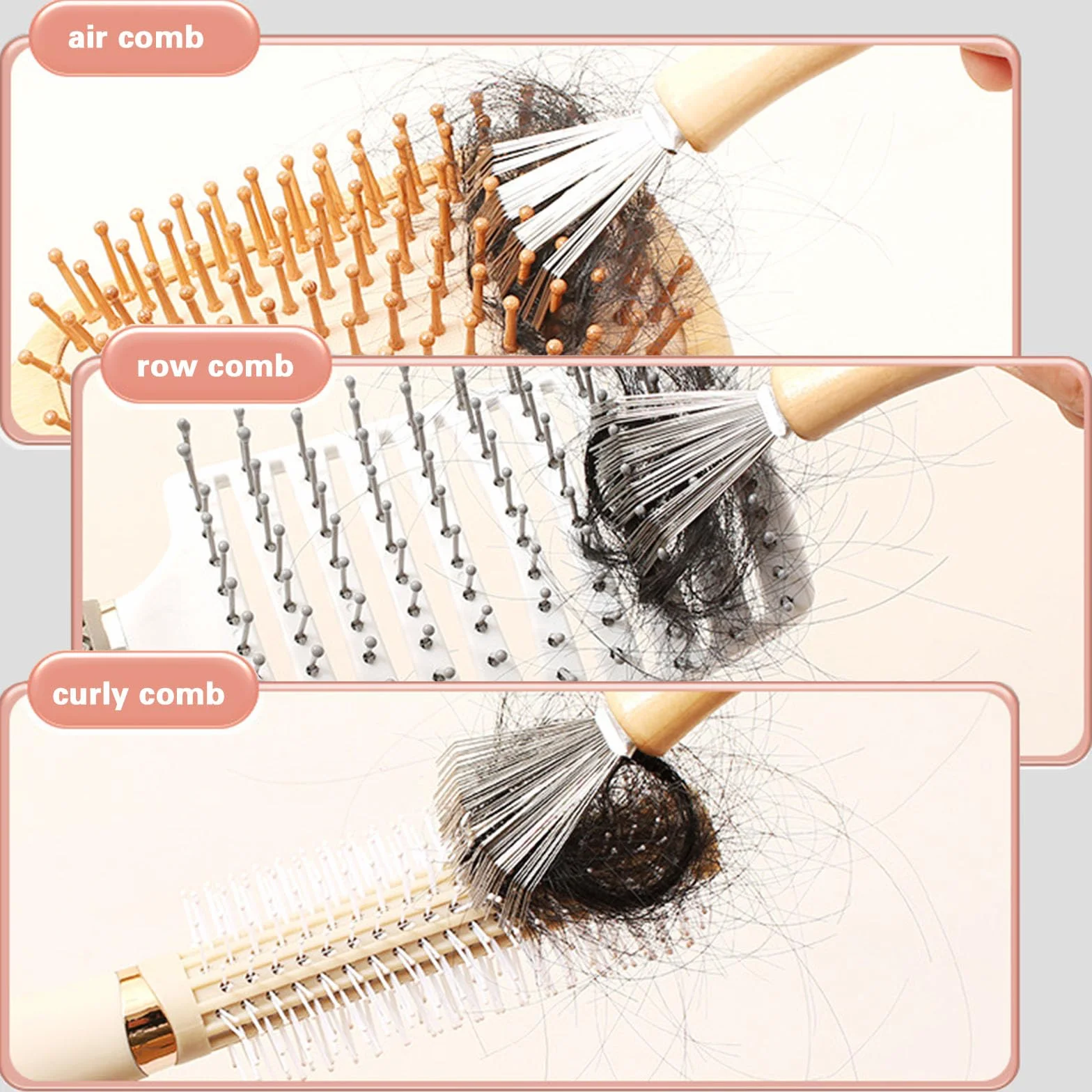 Nettoyant Poignée en Bois pour Peigne Brosse à Cheveux Portable Outil Nettoyage Brosses Peignes Tapis
