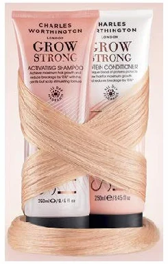 Charles Worthington Grow Lot de 2 shampoings actifs puissants 250 ml et après-shampoing protéiné 250 ml
