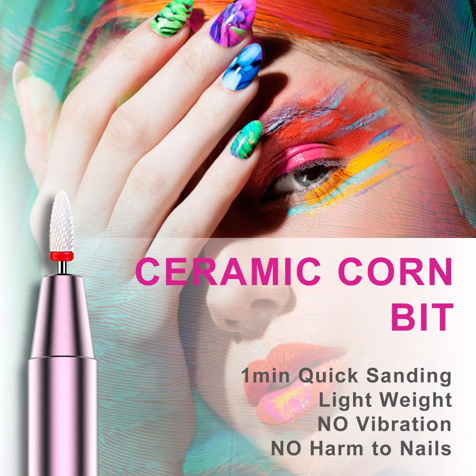 Ponceuse à Ongles Professionnelle 25000 tr/min 12 en 1 Lime Électrique avec Pointe Céramique - Rose