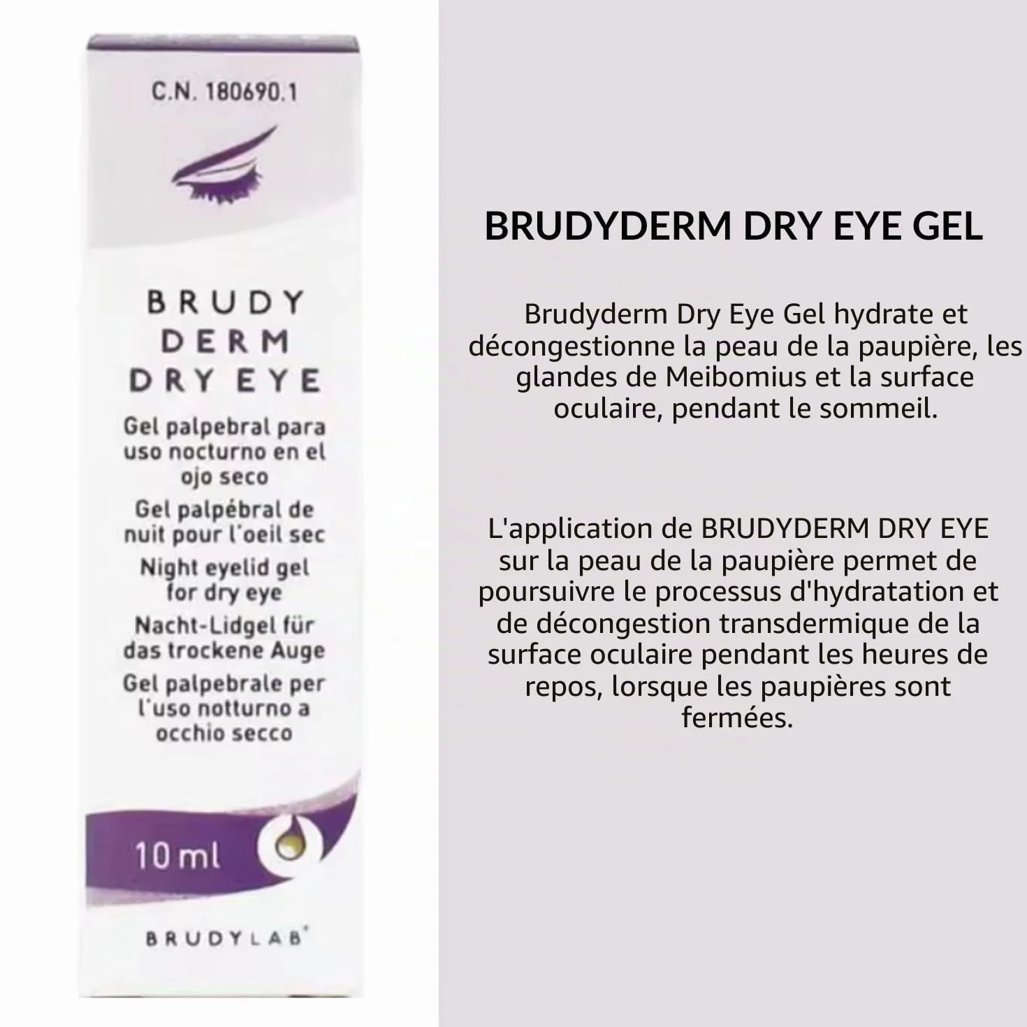 BRUDYLAB - Brudy Derm Gel Yeux Secs 10 ml - Gel Hydratant de Nuit pour la Peau des Paupières - Soin des Yeux Secs - Hydrate et Décongestionne la Peau des Paupières