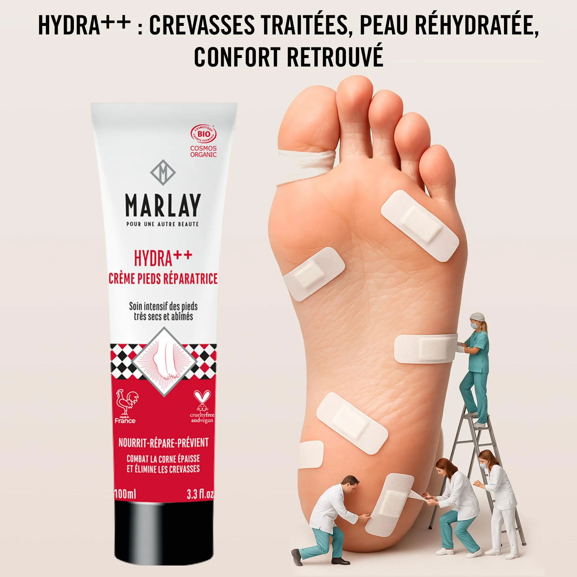 Crème Pieds HYDRA++ Réparation Intense Soin pour Pieds Très Secs Abîmés Fissurés Certifié Bio Cosmos Organic 99% d'Origine Naturelle Made in France 100 ml