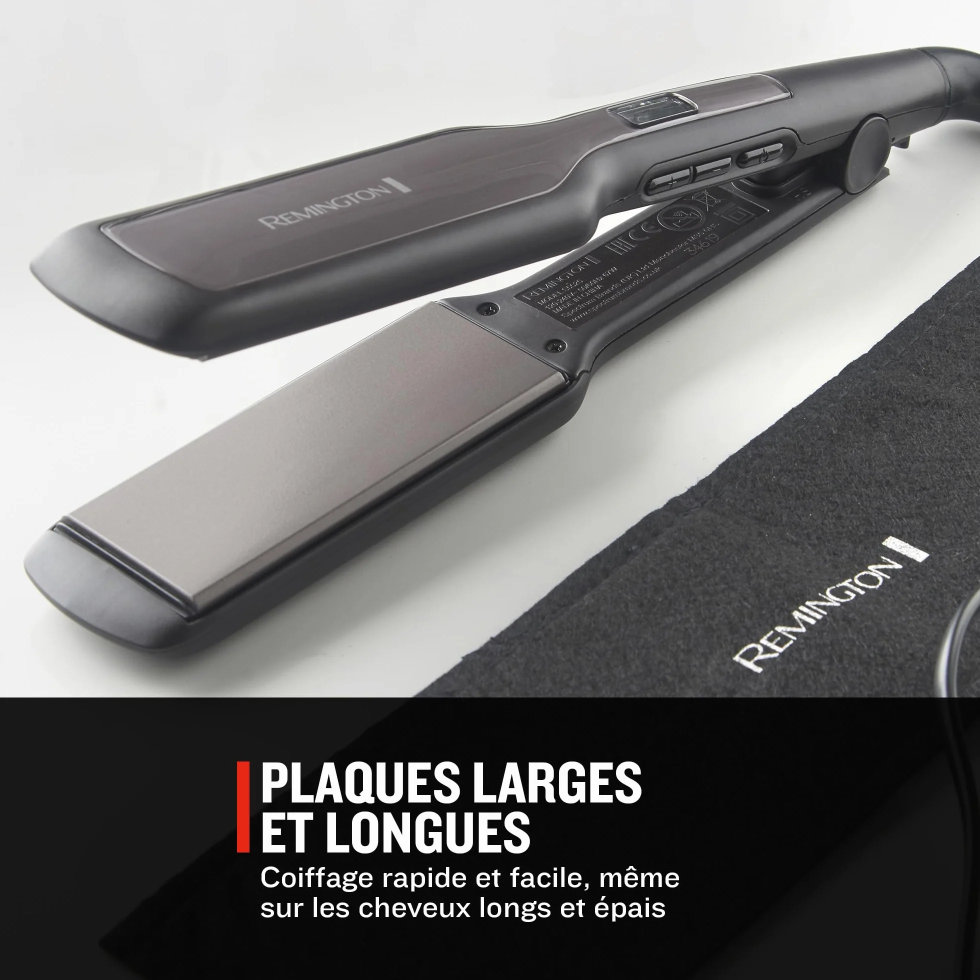 Remington Fer à Lisser Pro-Ceramic Extra Plaques Larges 45mm Spécial Cheveux Épais Frisés Bouclés Longs 150-230°C S5525