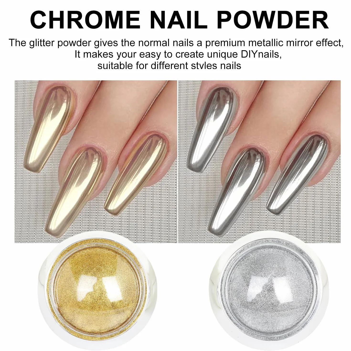 Poudre Chrome Ongle 4 Couleur Nail Art Or Argent Blanc Perle Rose Aurore Effet Miroir Métallique Pigment