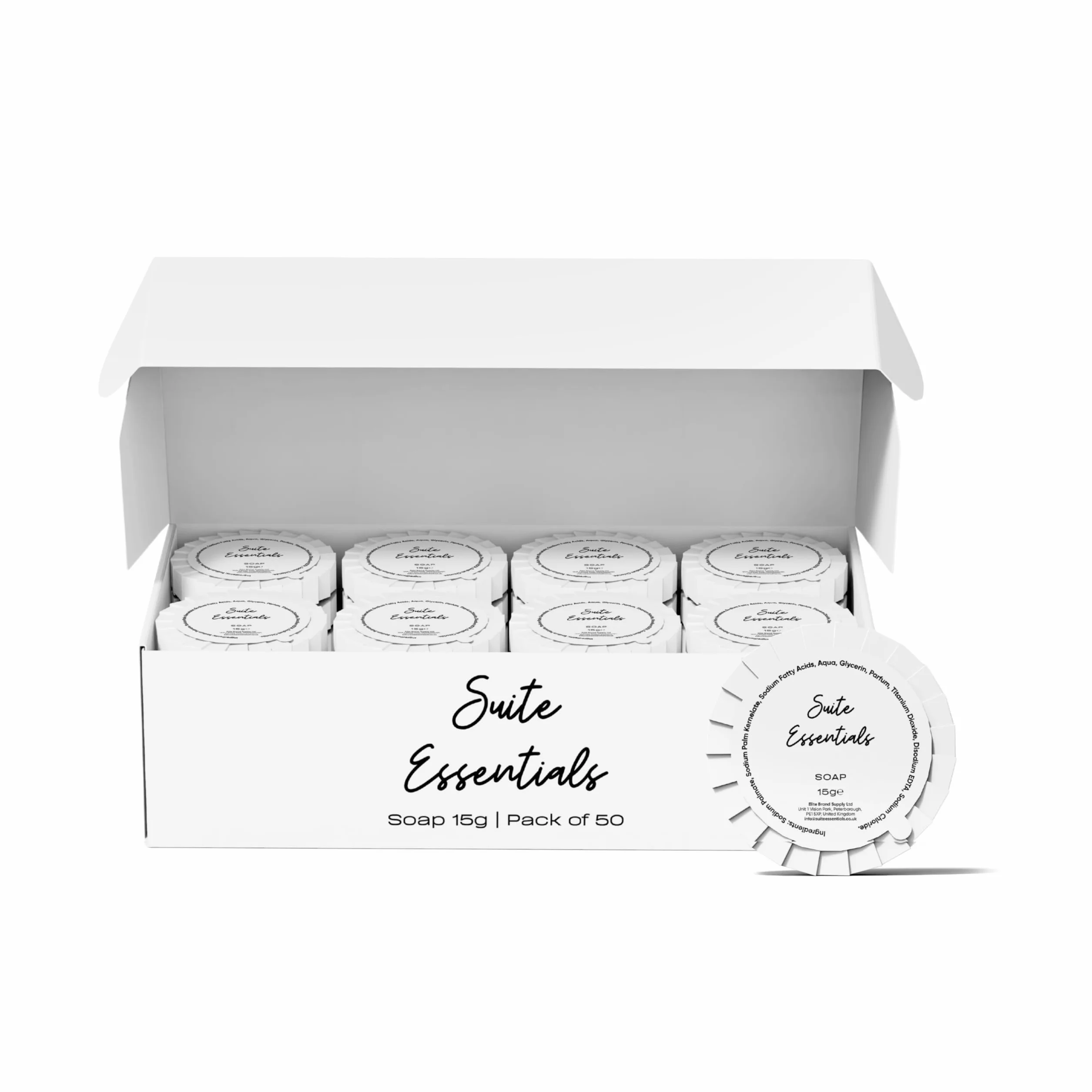 50 x 15 g Barres de savon en vrac - Idéal pour hôtels, chambres d'invités, Airbnb et hébergement, emballage recyclable, achat en gros de mini articles de toilette en multipack