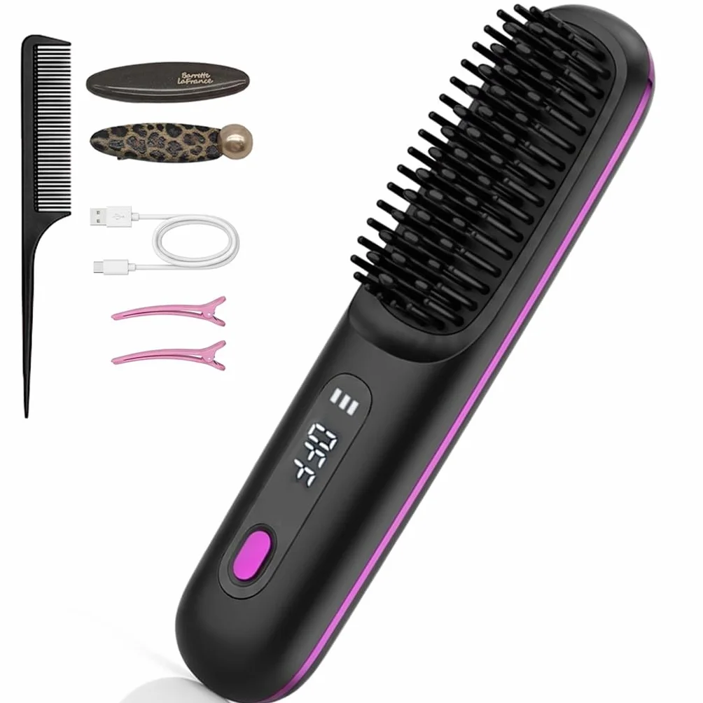 Brosse Chauffante Cheveux Court, brosse coiffante cheveux court, 3 RéGlages De TempéRature 160-200°, Portable, Multifonctionnel Cüramique Peigne Lissant une, Convient pour la Barbe et la Coiffure