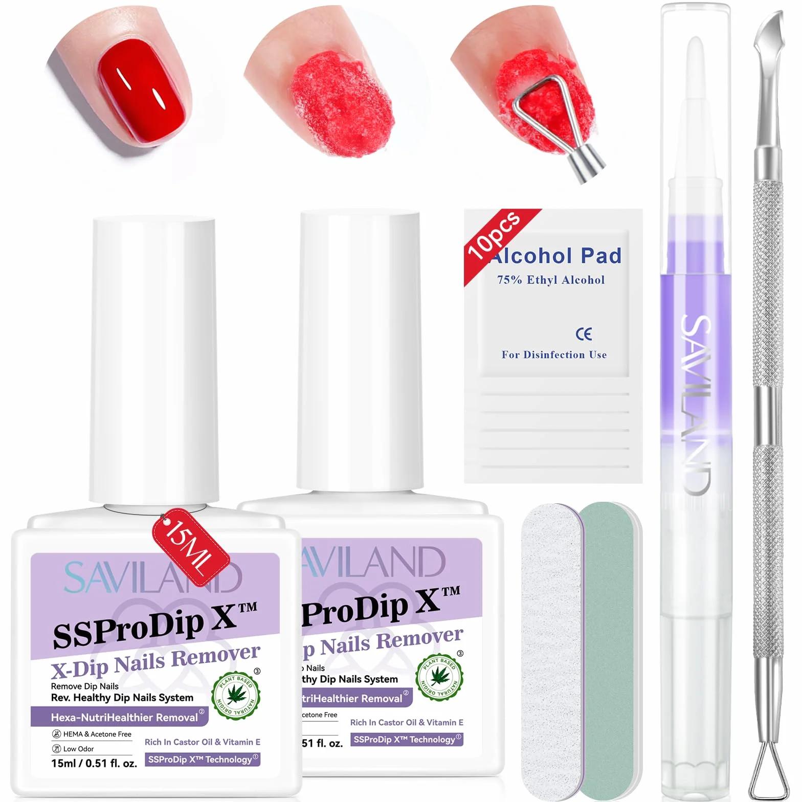 SAVILAND Dip Powder Nail Remover Lot de 2 kits retrait ongles base de plantes