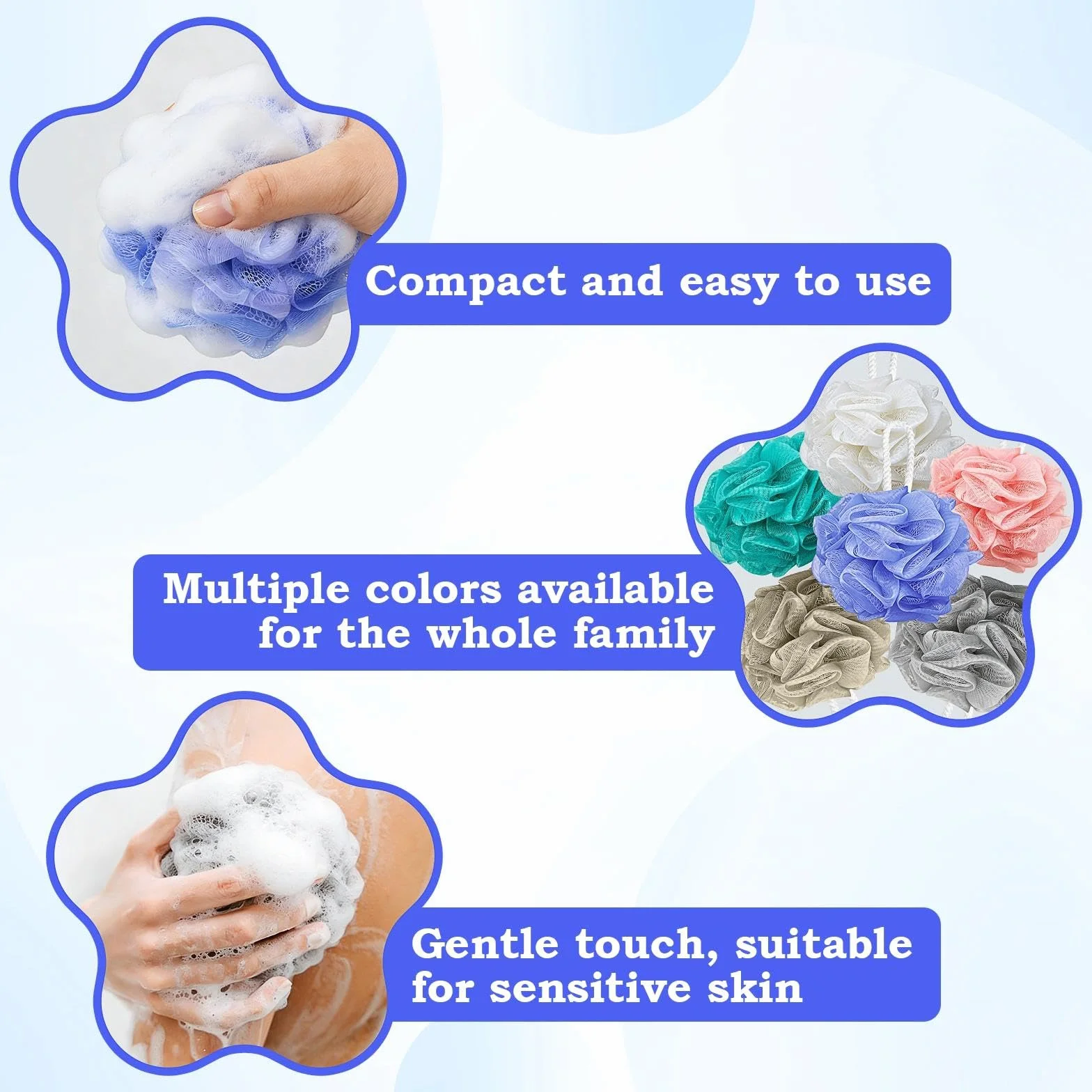 Éponge de Bain Exfoliante 40g Moussante Fleur de Douche Lavable Maille Massage