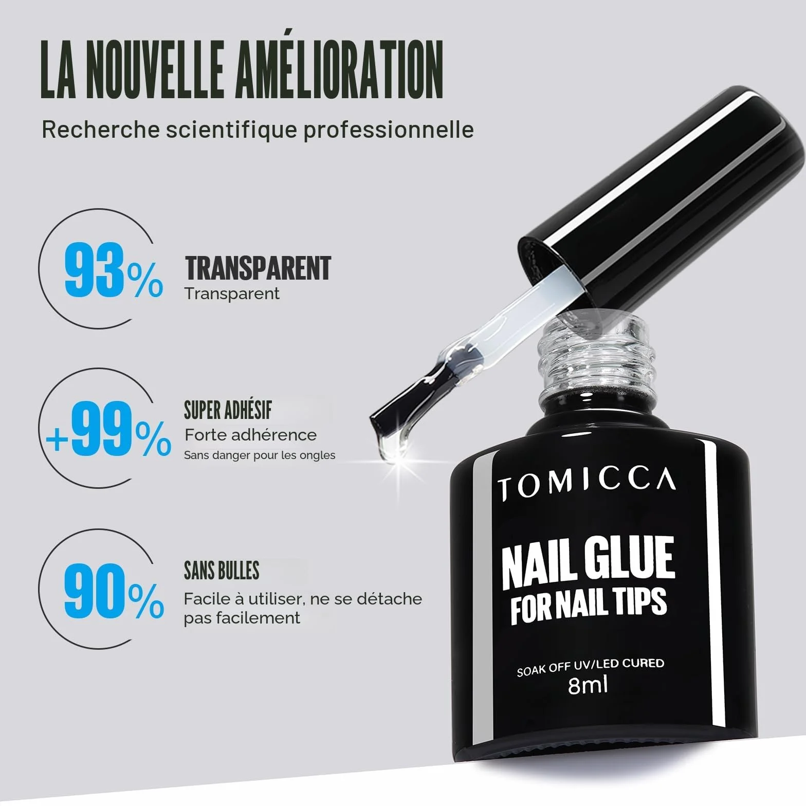 TOMICCA Colle à Faux Ongles Extra Forte 6 en 1 Gummy Base Pose Americaine 8ML