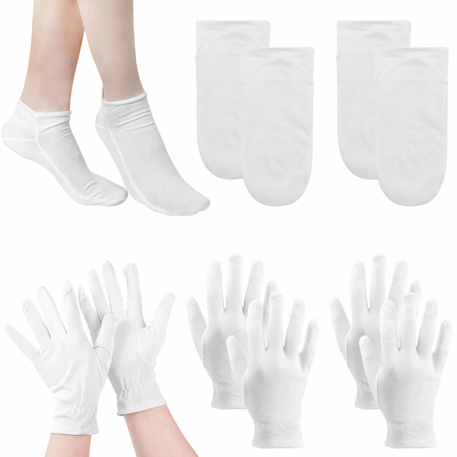 Gants Hydratants et Chaussettes Hydratantes Réutilisables en Coton Blanc pour Femme Eczéma Soins des Mains