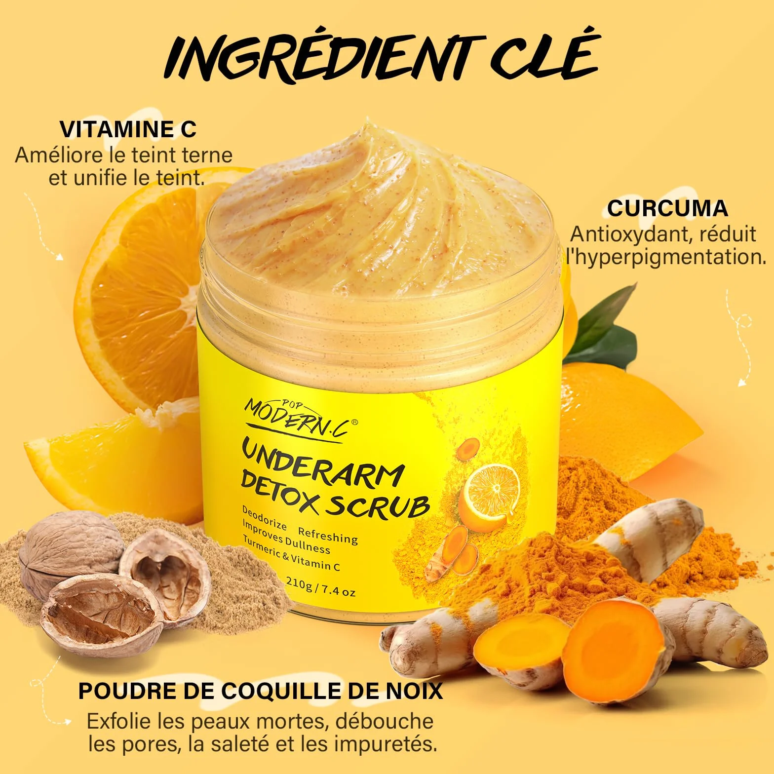 Gommage Détoxifiant Aisselles Curcuma Vitamine C Éliminateur Taches Brunes Déodorant Corps Unifie Teint Exfoliant