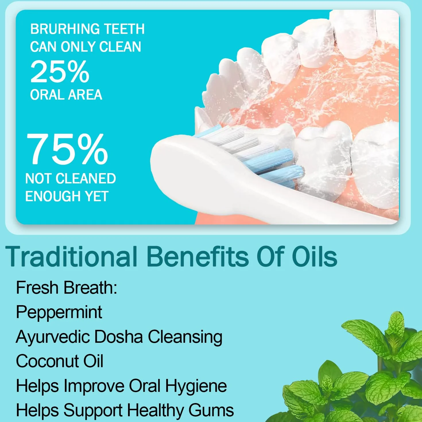 Naturel Bain de Bouche Blanchissant Huile de Noix de Coco Menthe Poivrée Rafraîchit Haleine Blanchit Dents Gencives Saines