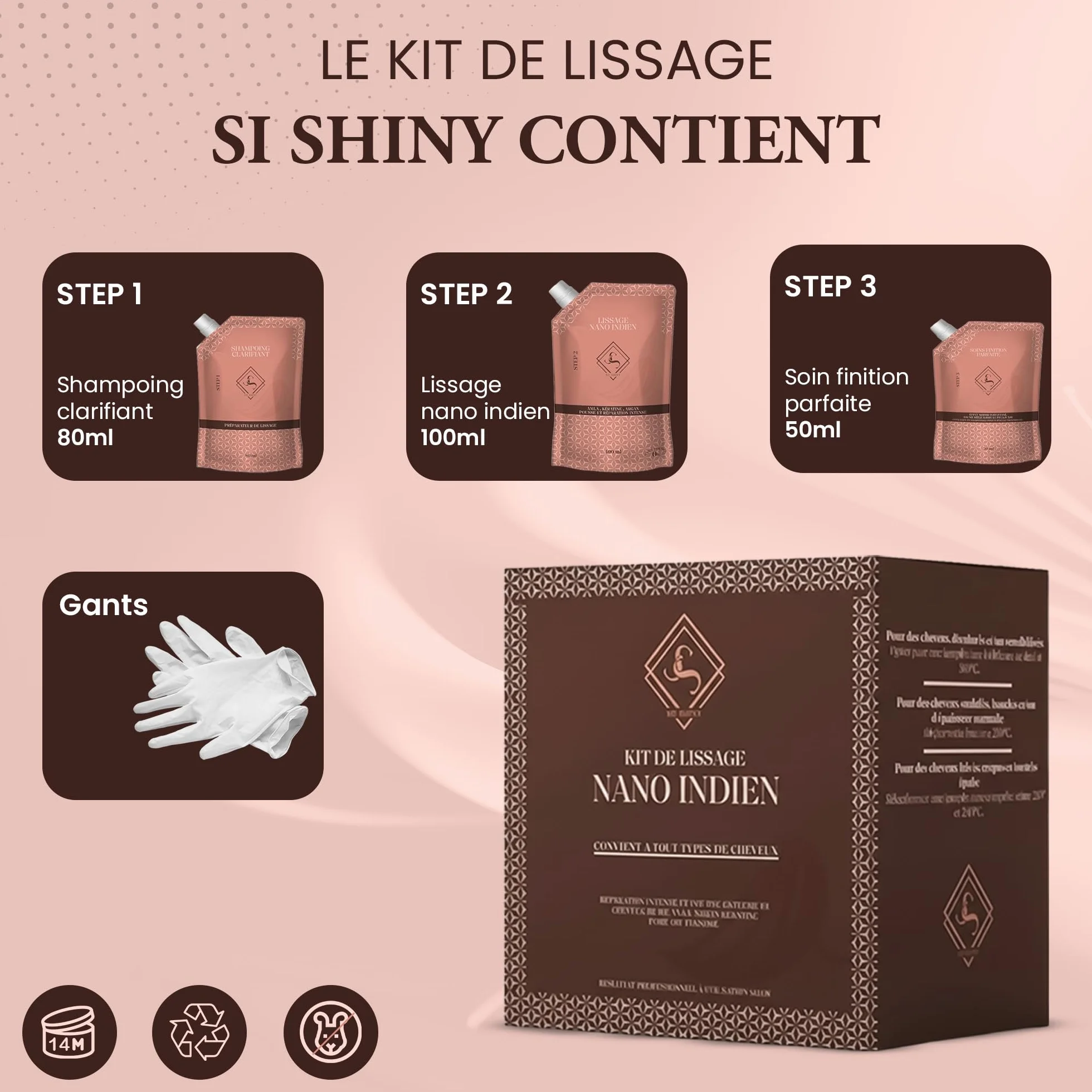 Kit lissage brésilien nano indienne sans formol - Huile croissance longue durée traitement professionnel