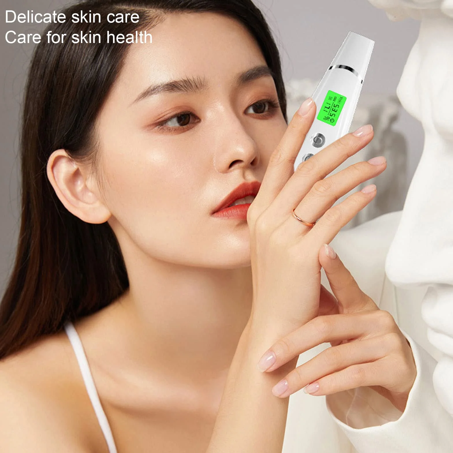 Détecteur Numérique de Peau Portable, Testeur d'humidité du Visage Blanc, Analyseur d'humidité de la Teneur en Huile de la Peau