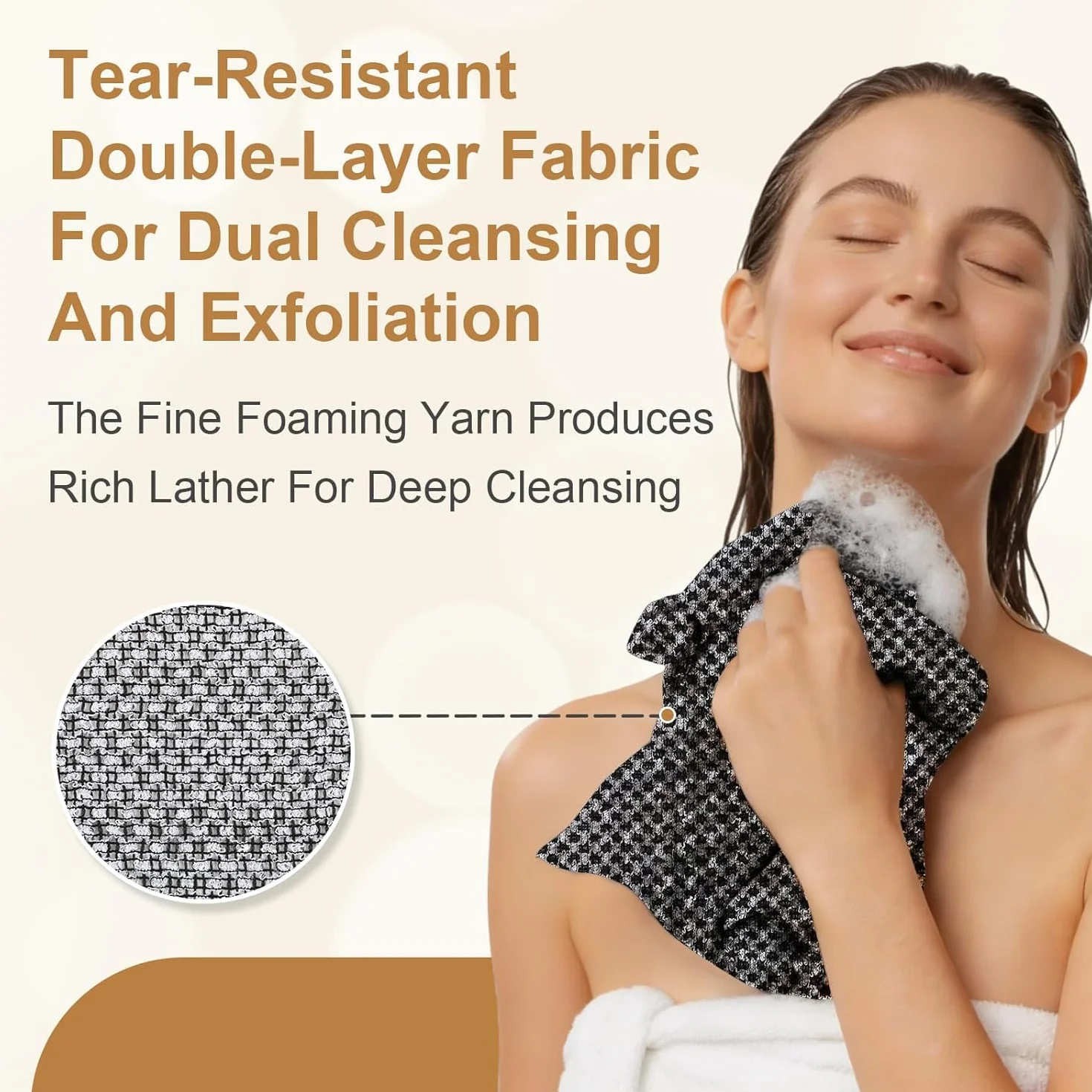 Ecovia Serviette Exfoliante Douche Fibres Bambou Charbon Actif Exfoliation Douce Peaux Sensibles Rugueuses 3Pack