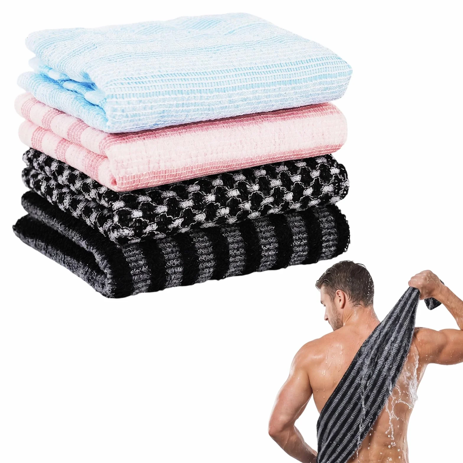 Serviette Exfoliante Japonaise 92 x 25 cm 4 Pièces pour Dos Épaules Jambes