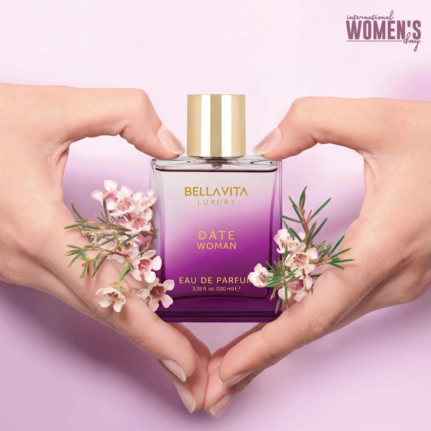 Bellavita Luxury DATE Eau de Parfum | Floral, Fruity, Amber Scent Profile with Pink Pepper and Red Fruits Top Notes | 100 ml | Perfume for Women