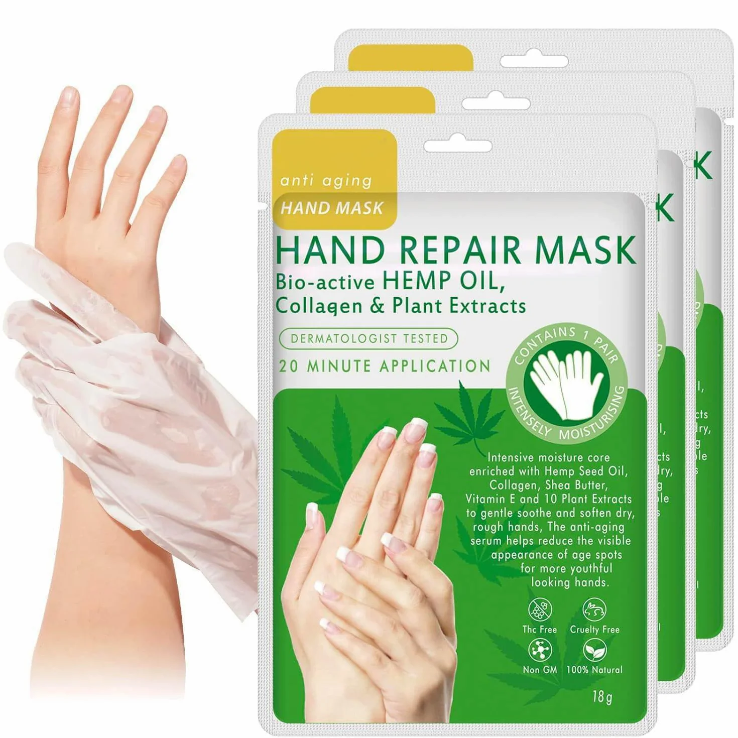 Gants Hydratants pour Mains, 3 Paires Masque Mains Peau Sèche Nourrissante Anti-âge Réparatrice