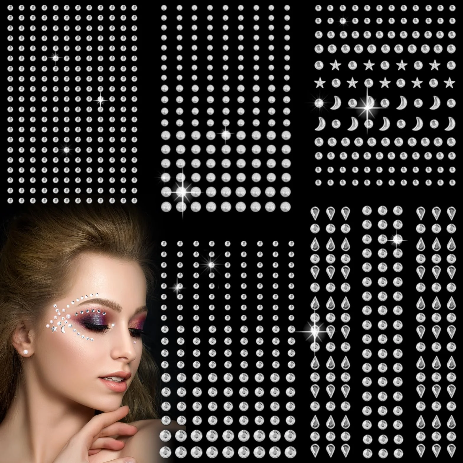 Paillettes visage lot 850 strass argent brillant maquillage corps créatif