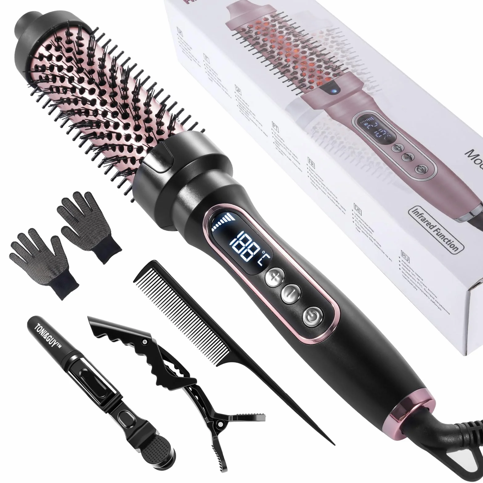 3 in 1 Thermal Brush, 38 mm Brosse Chauffante Céramique, LCD 100-210 °C,Lissage, Boucles Souples, Volume, Design Ionique Anti-Frisottis,5 Réglages de Température,Chauffage Rapide (Noir)