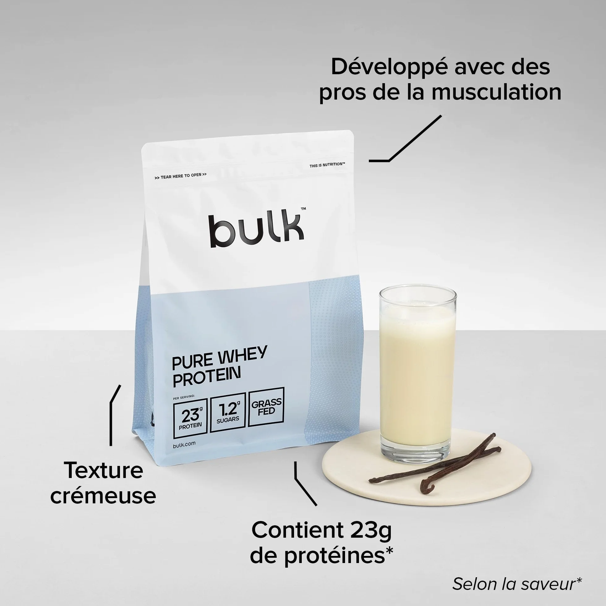 Pure Whey Protéine en Poudre Vanille 23g Protéines 5g BCAA Shake 1kg