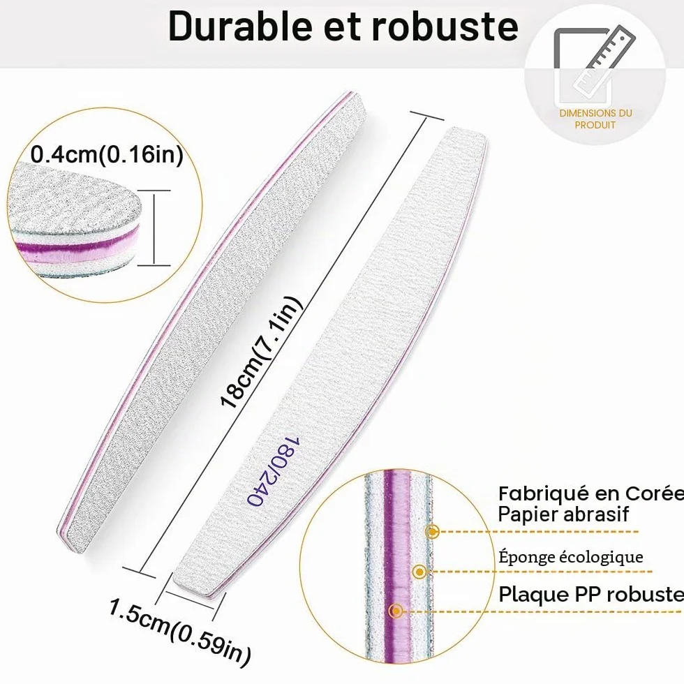 Limes Ongles Gel 180/240 Professionnelle Lime Double Faces Planche D'émeri pour Ongles Manucure