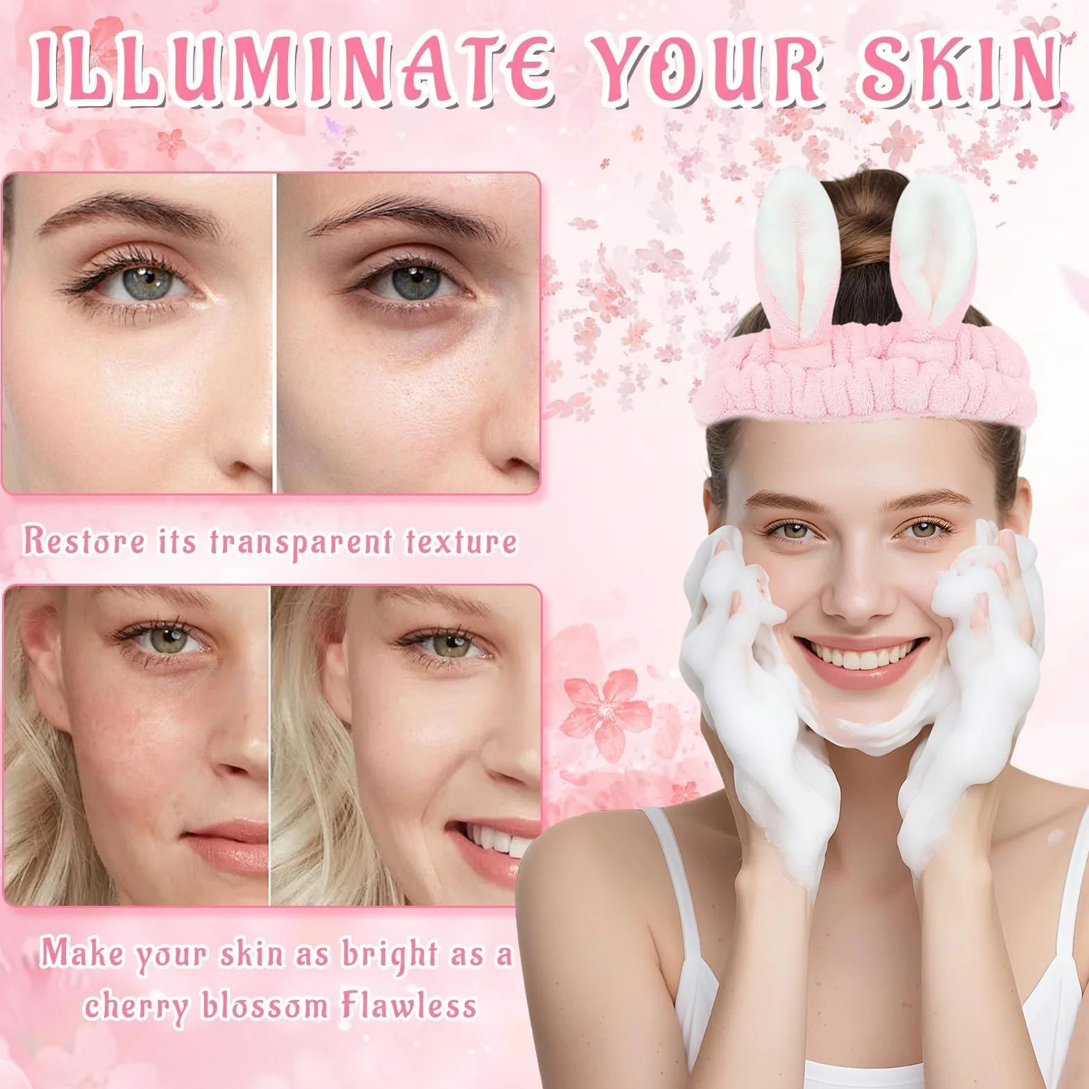 Sakura Ensemble de Soins de la Peau 18 Pièces, Kit Hydratant avec Nettoyant, Crème, Sérum