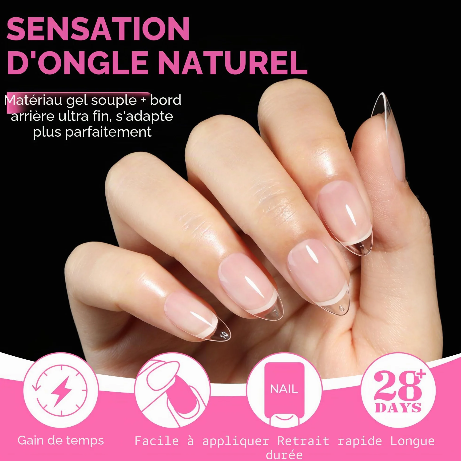 UNA GELLA Capsule Américaine Ongle Amande Court 216 Pièces 12 Tailles pour Extensions Acryliques DIY