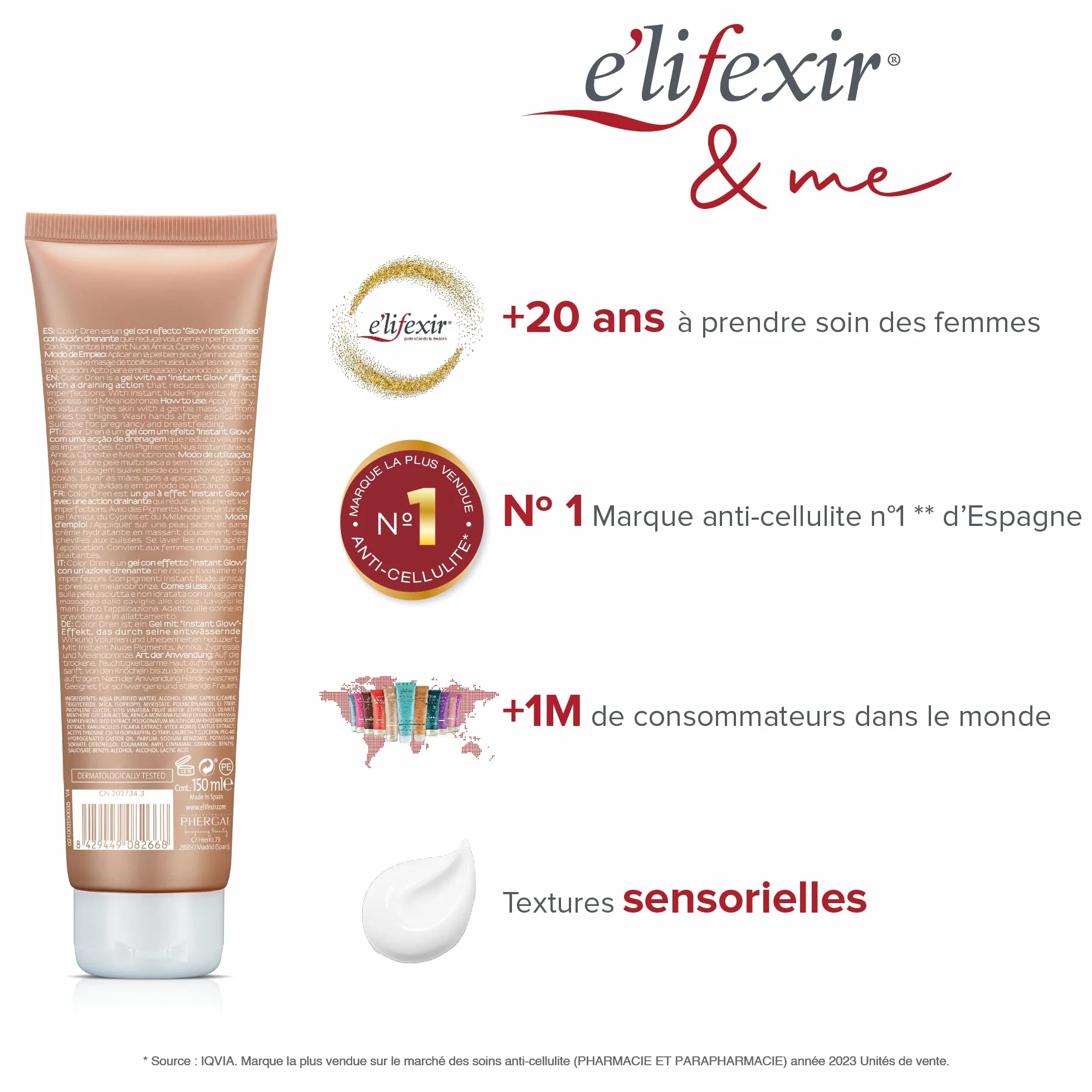 E'LIFEXIR Color Dren Maquillage pour Jambes Bronzé Crème Effet Collants Invisibles 150 ml
