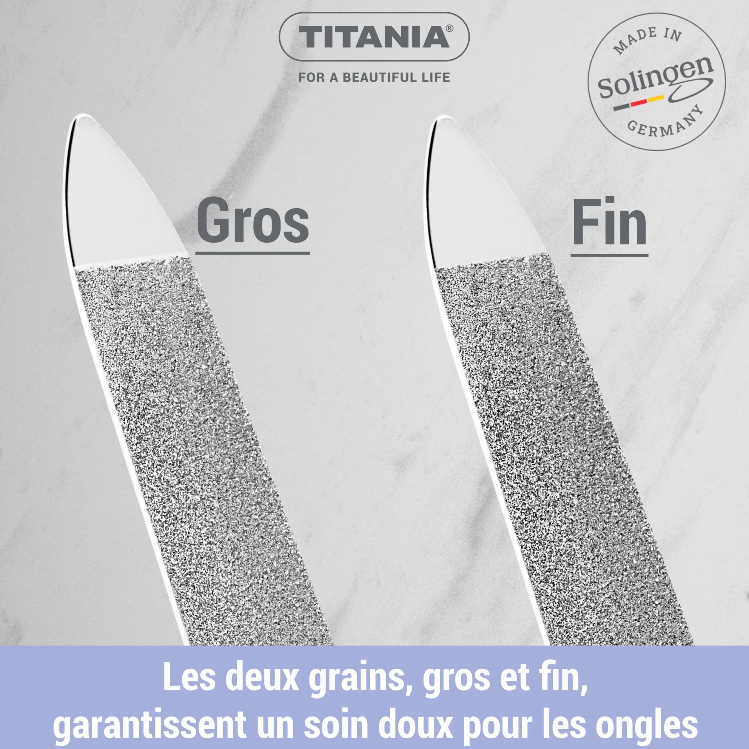 TITANIA Solingen Lot de 4 limes à ongles saphir 12/15/17/20 cm professionnelles manucure pédicure