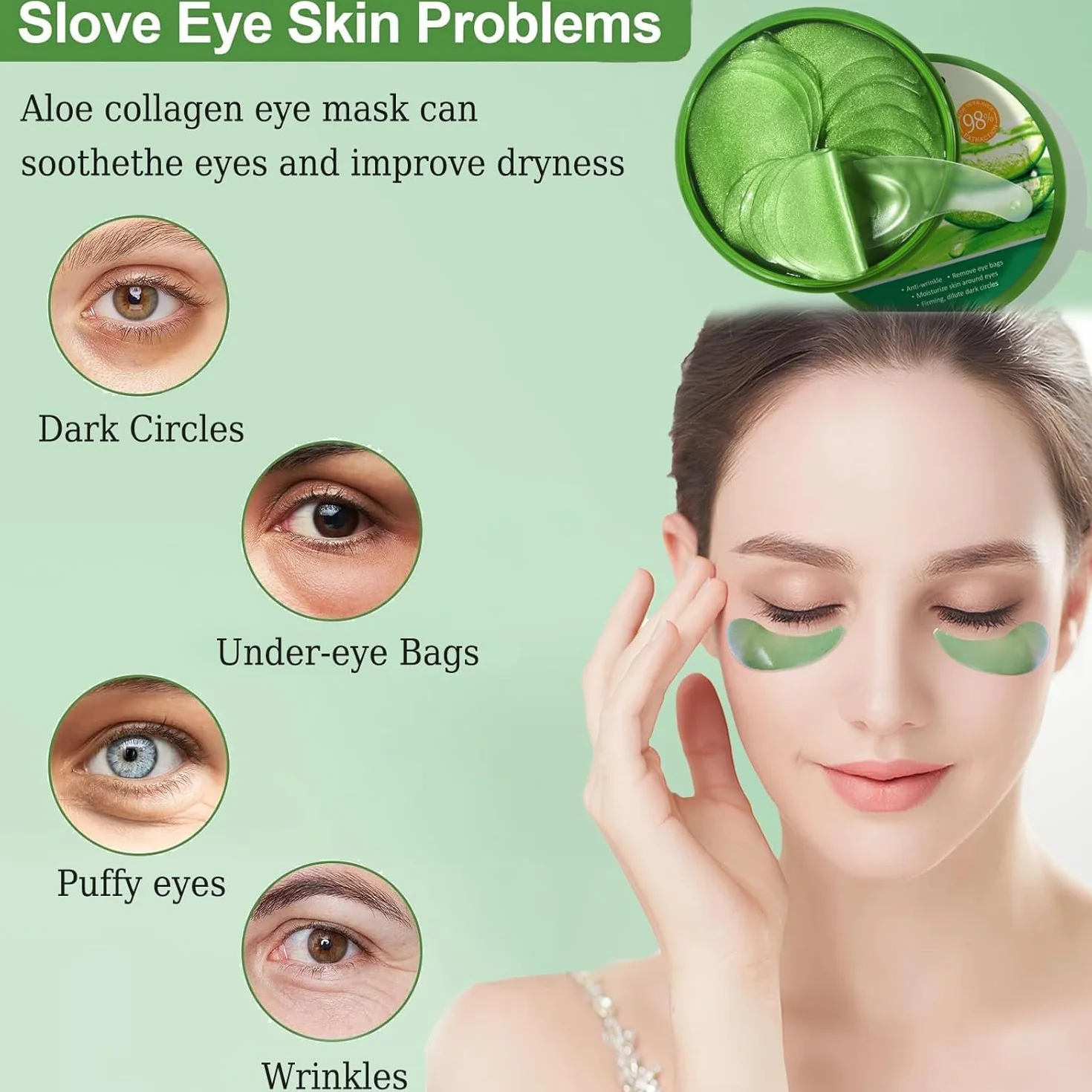 Patchs Yeux Anti Cernes Aloe Vera Collagène Acide Hyaluronique Masque Hydratant Anti Ride 80g