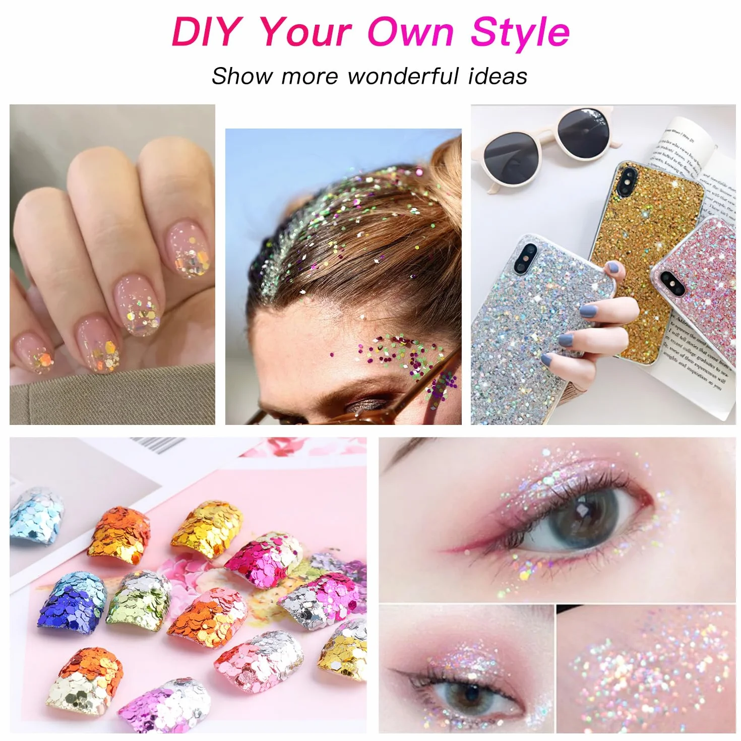 Nuangoo Poudre Brillante 32 Couleurs Paillettes Fines pour Art & Craft, Nail Art, Maquillage
