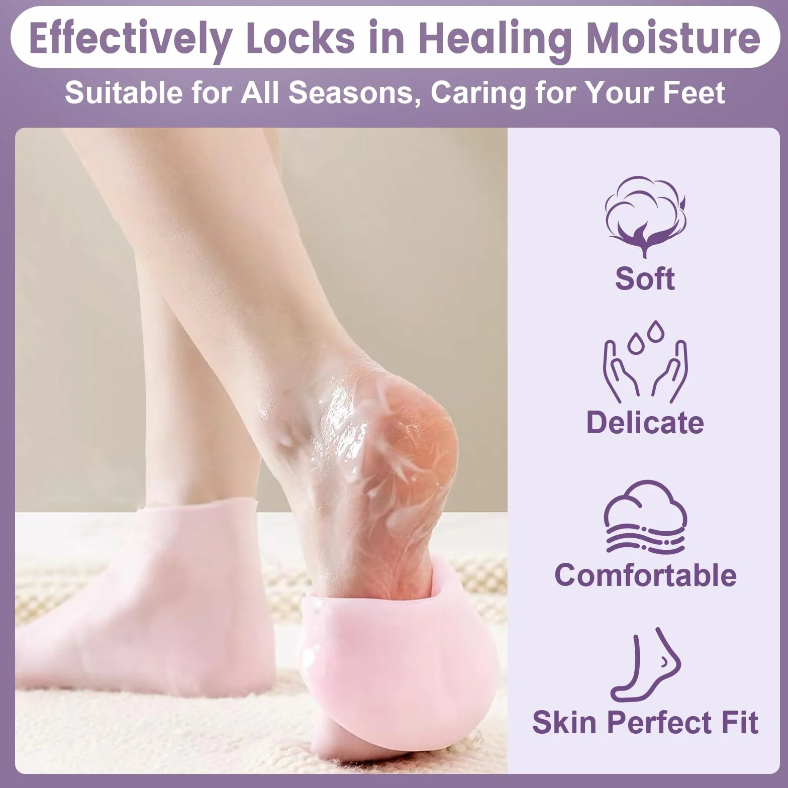 TEAWOO Lot de 2 paires de chaussettes en silicone pour pieds secs et craquelés femme hydrater