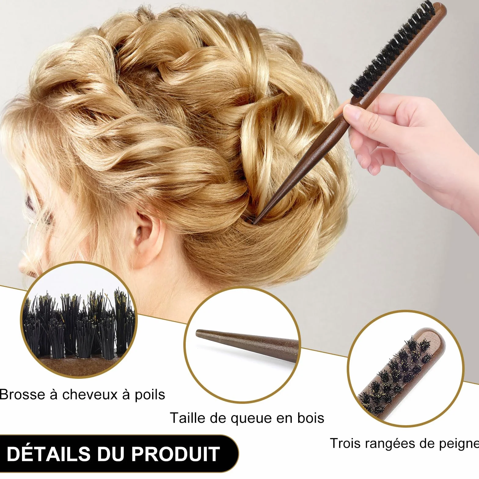 Brosse à Cheveux en Poils de Sanglier Antistatique Anti-Frisottis AISEELY 2 Pièces
