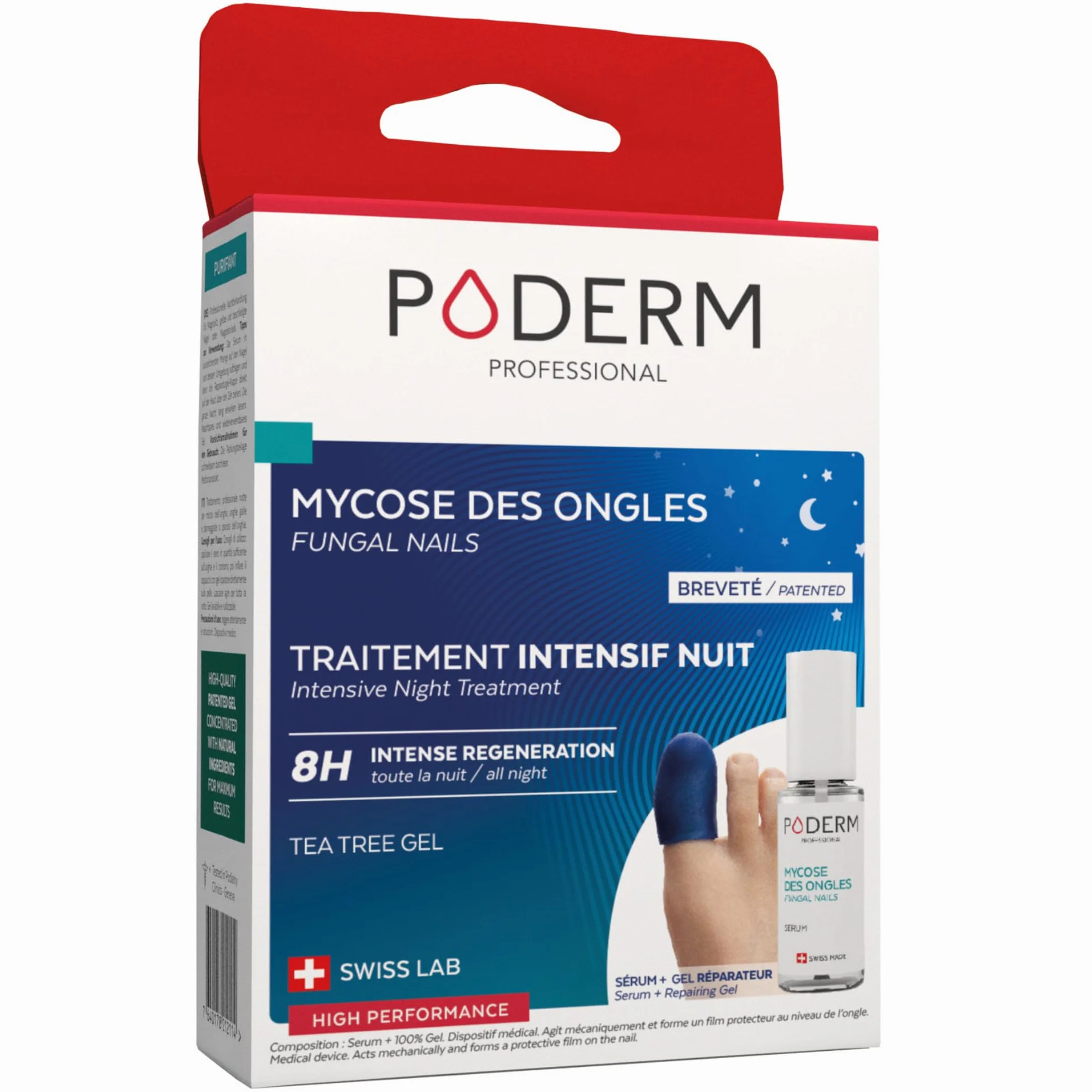 PODERM – MYCOSE ONGLE TRAITEMENT INTENSIF NUIT 2en1 – Élimine la mycose & renouvelle l’ongle pendant votre sommeil |VEGAN | Soin professionnel pied/main | Facile & rapide | Swiss Made