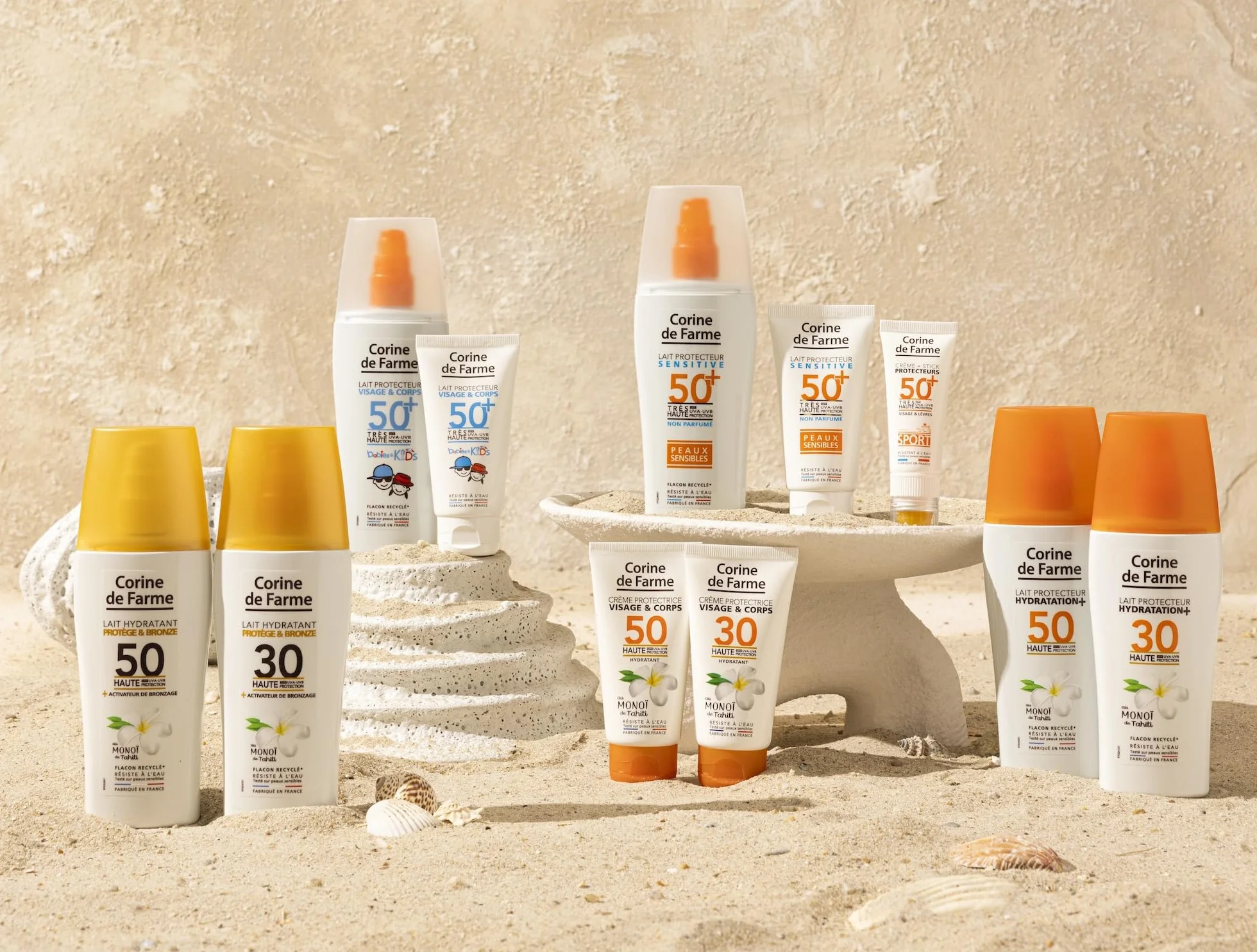 Corine de Farme Crème Protectrice Visage & Corps SPF50 Haute Protection UVA UVB Monoï de Tahiti Résiste à l'Eau 50ml