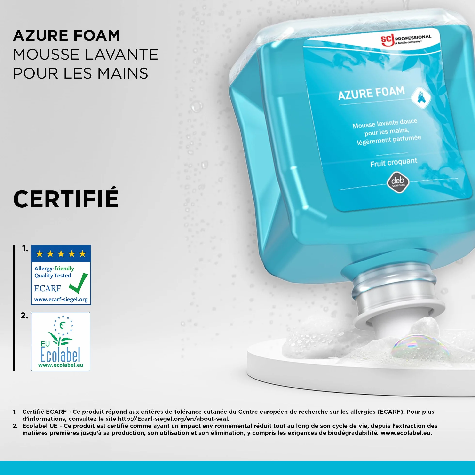 SC Johnson Professional Azure Foam Kit de Recharges – Nettoyant moussant – Lavage des Mains pour Peaux sensibles – Parfum Fruits Frais – 2 Cartouches de 1 Litre – Réservé à Un Usage Professionnel