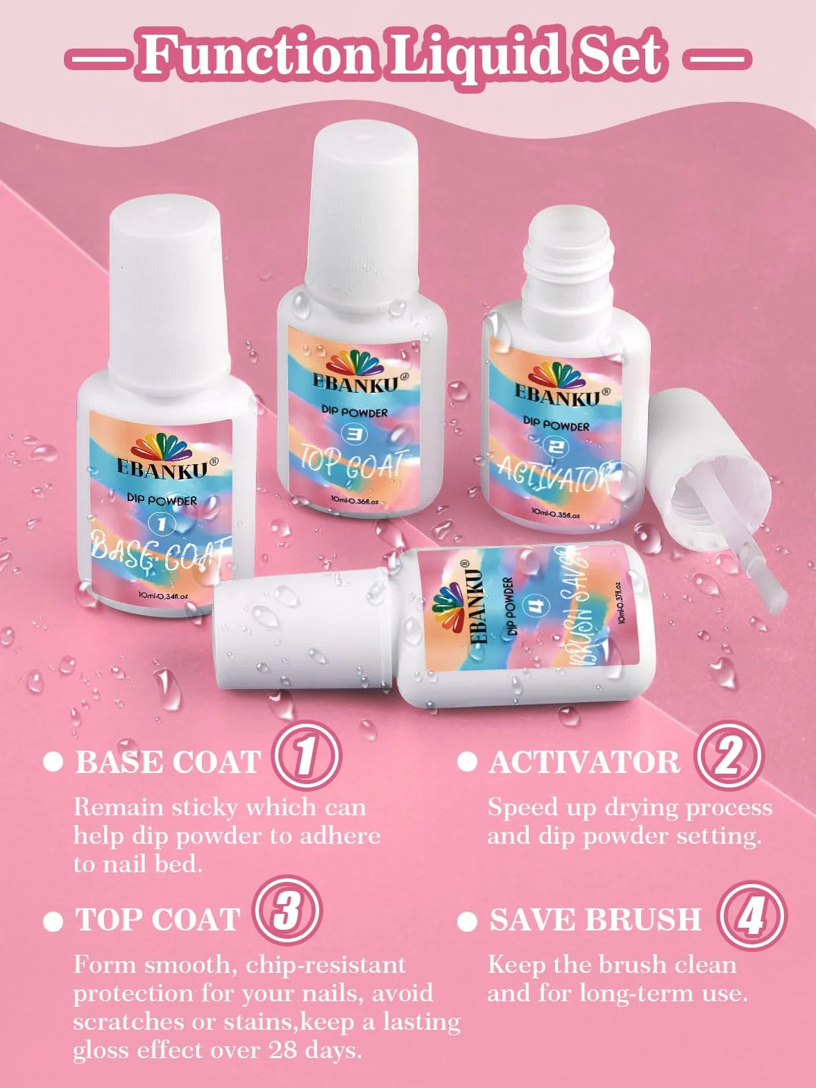 EBANKU Kit de Poudre Trempage pour Ongles 6 Couleurs Rose Chair Paillettes avec Base/Top Coat Activateur Manucure